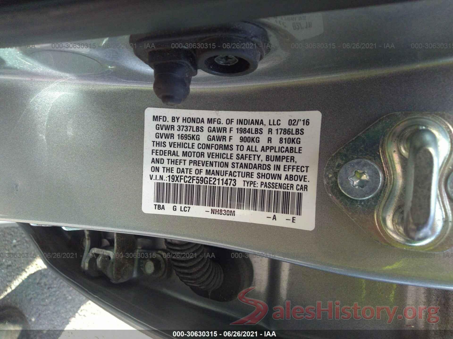 19XFC2F59GE211473 2016 HONDA CIVIC SEDAN