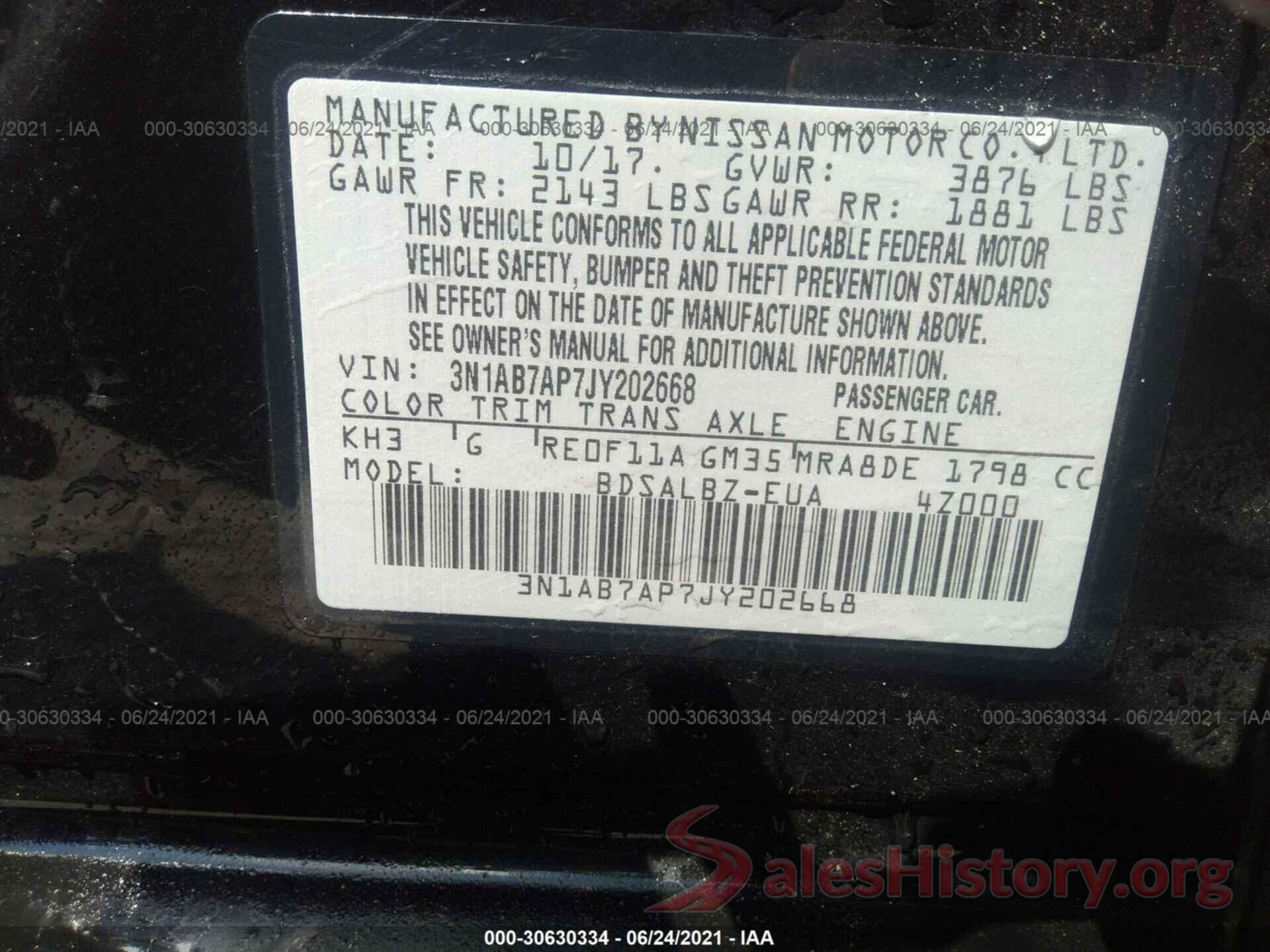 3N1AB7AP7JY202668 2018 NISSAN SENTRA