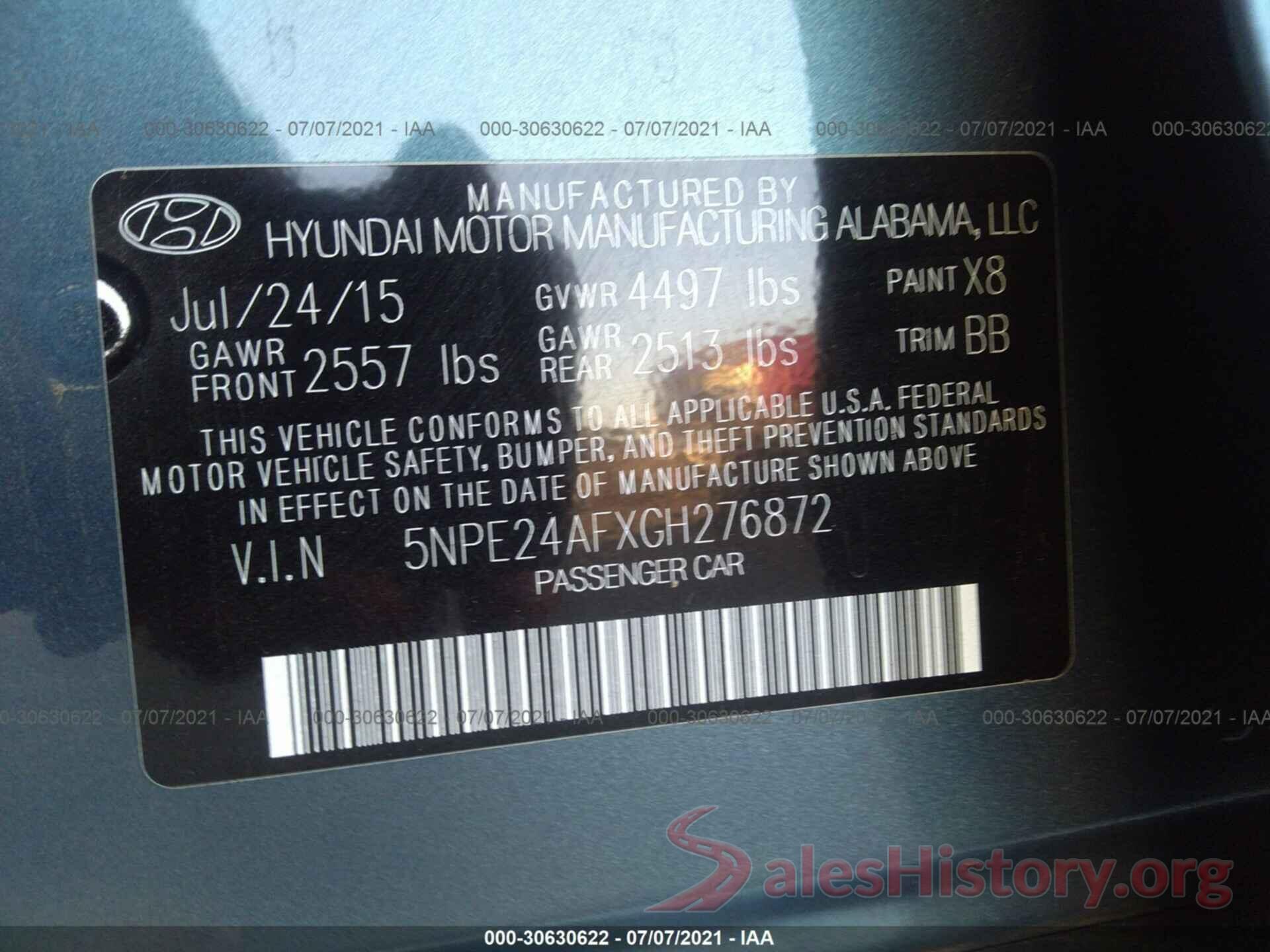 5NPE24AFXGH276872 2016 HYUNDAI SONATA