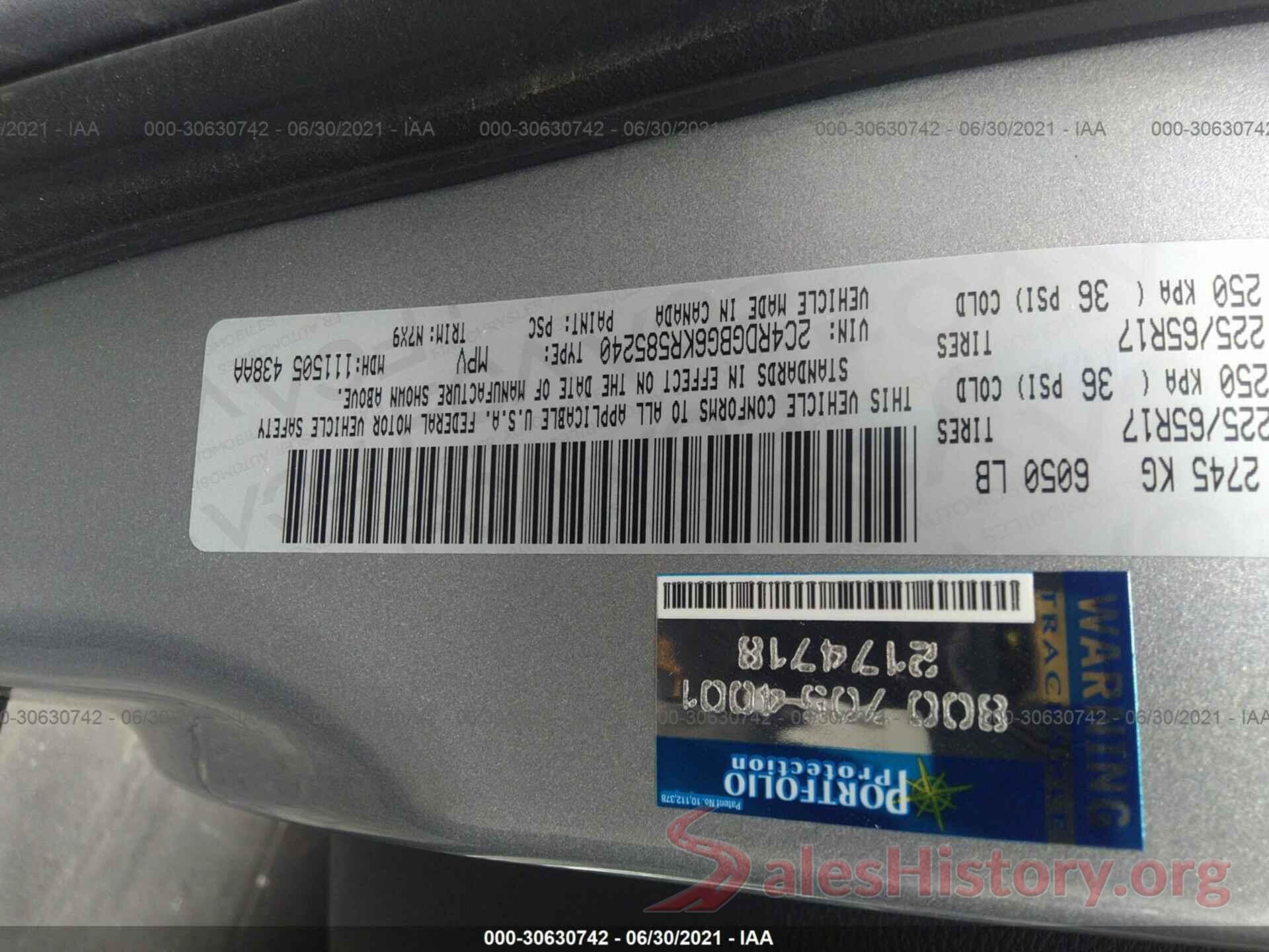 2C4RDGBG6KR585240 2019 DODGE GRAND CARAVAN