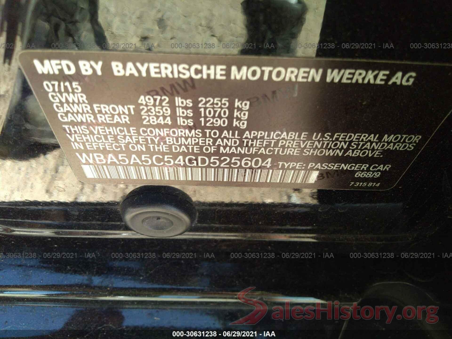 WBA5A5C54GD525604 2016 BMW 5 SERIES