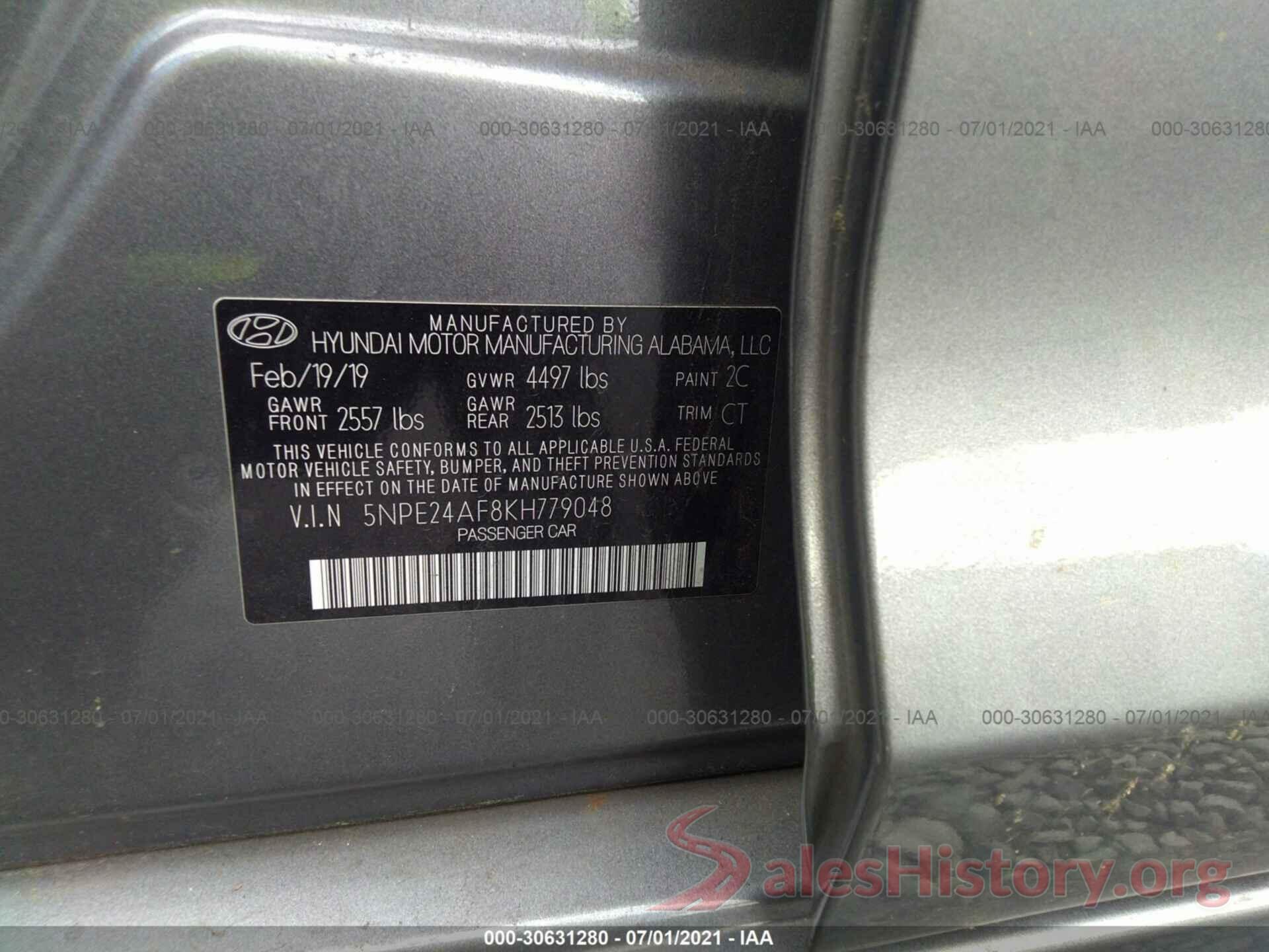 5NPE24AF8KH779048 2019 HYUNDAI SONATA