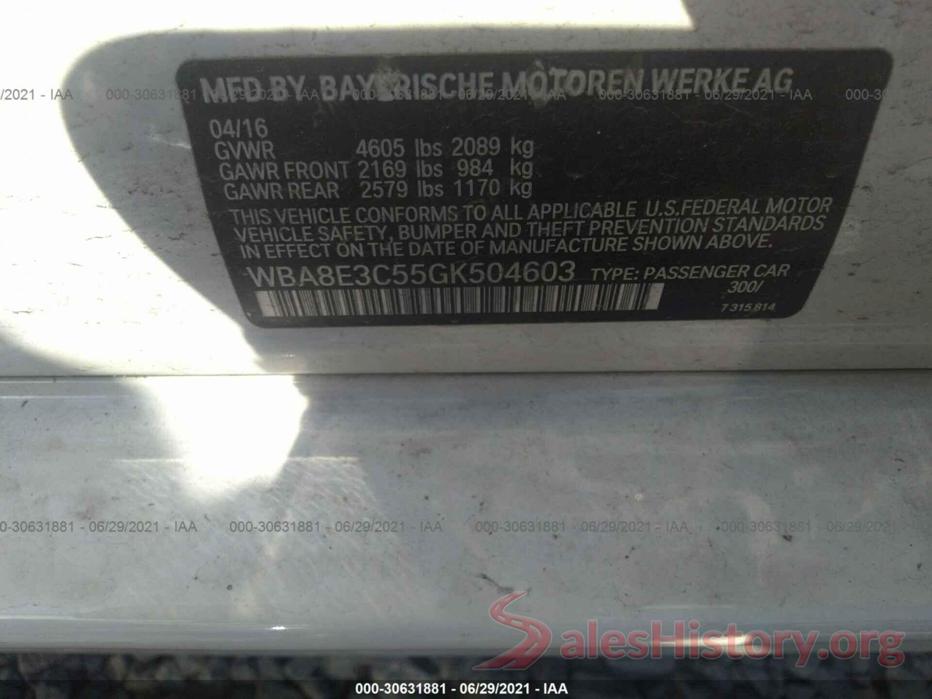 WBA8E3C55GK504603 2016 BMW 3 SERIES