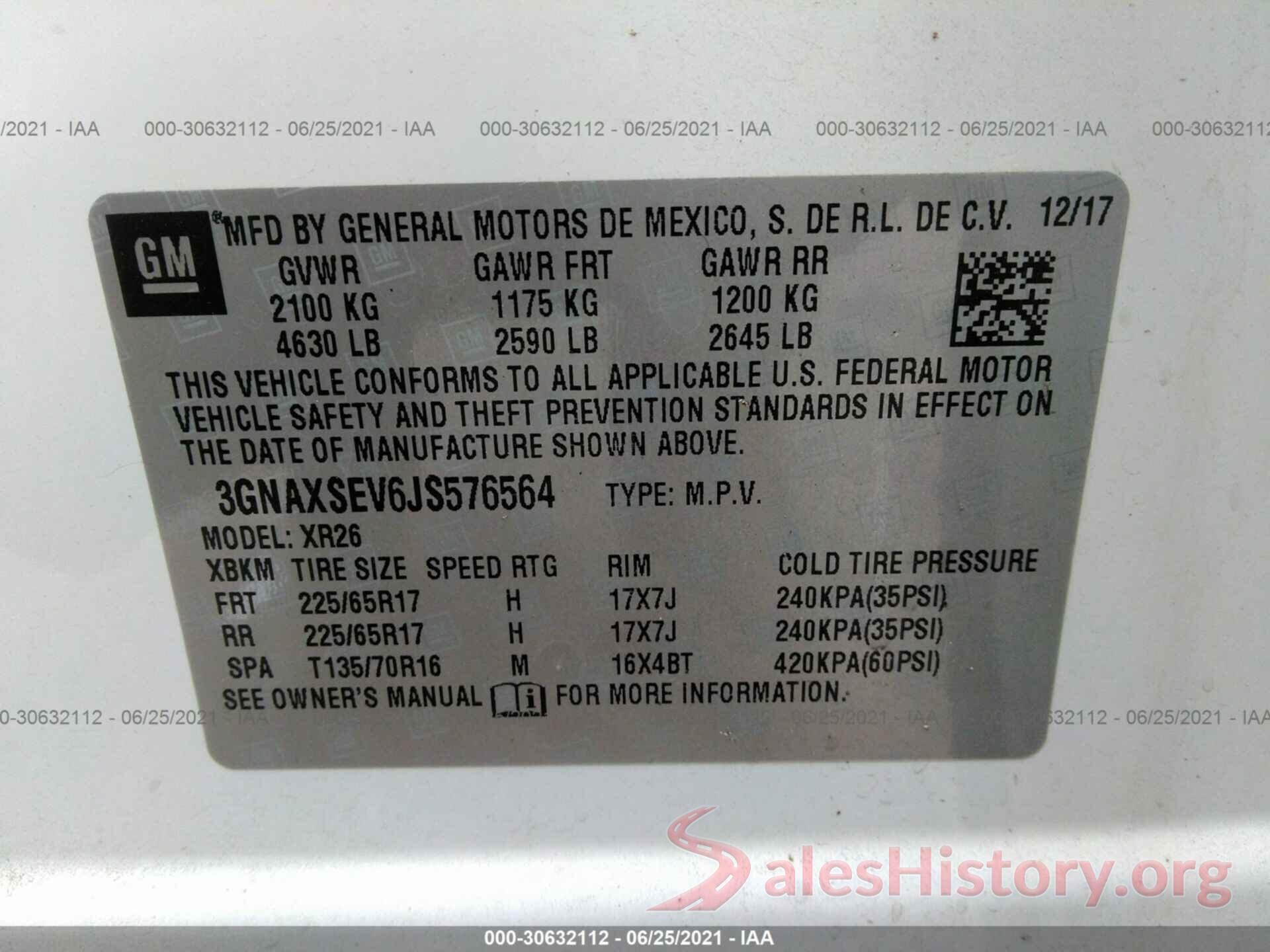 3GNAXSEV6JS576564 2018 CHEVROLET EQUINOX