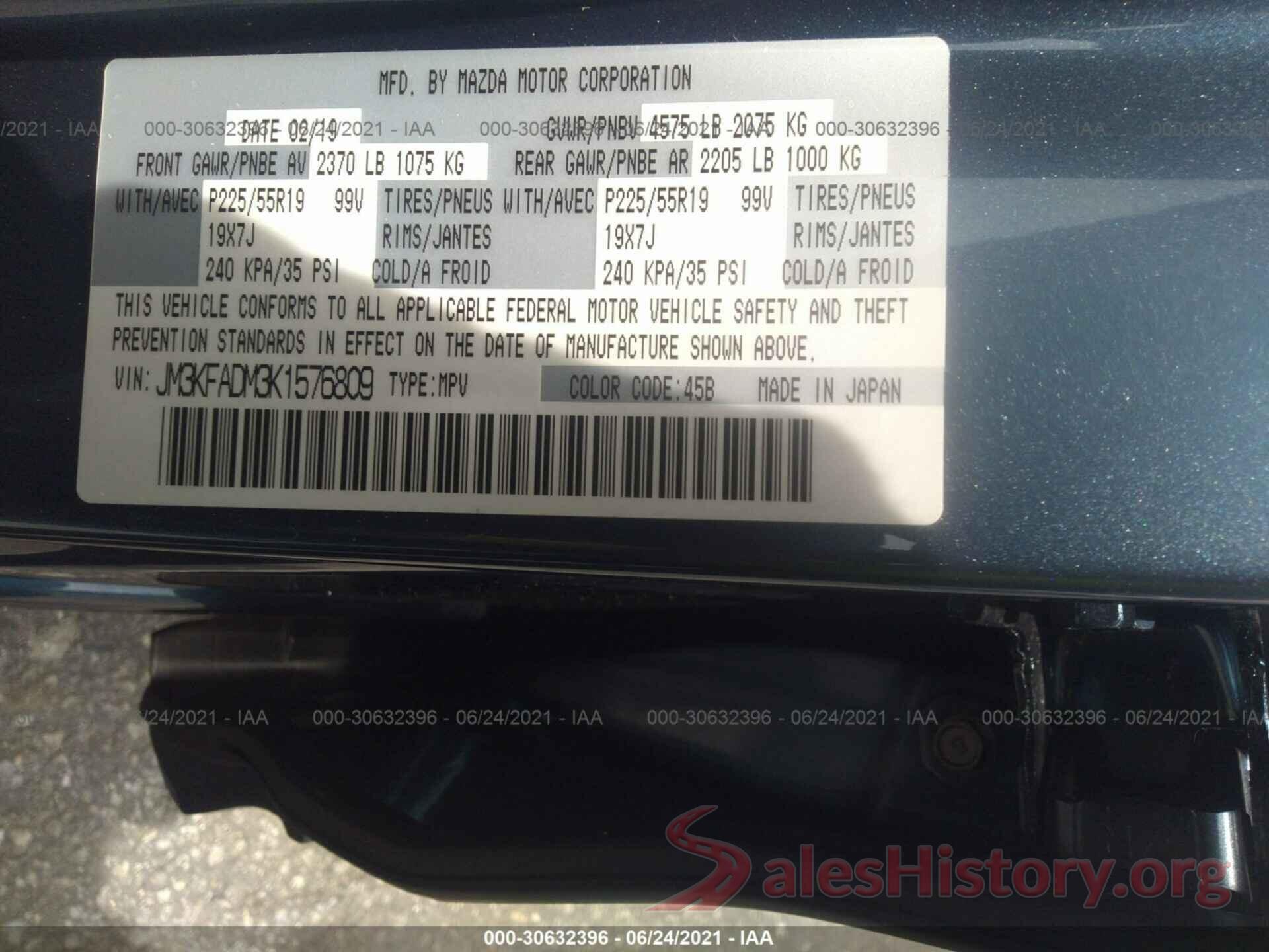 JM3KFADM3K1576809 2019 MAZDA CX-5