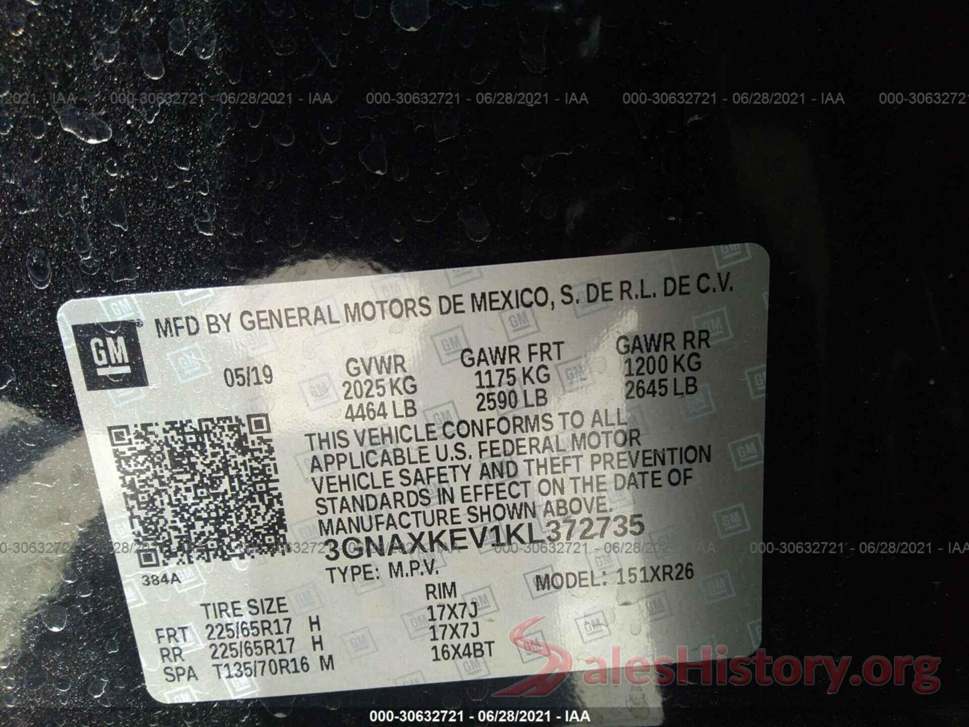 3GNAXKEV1KL372735 2019 CHEVROLET EQUINOX