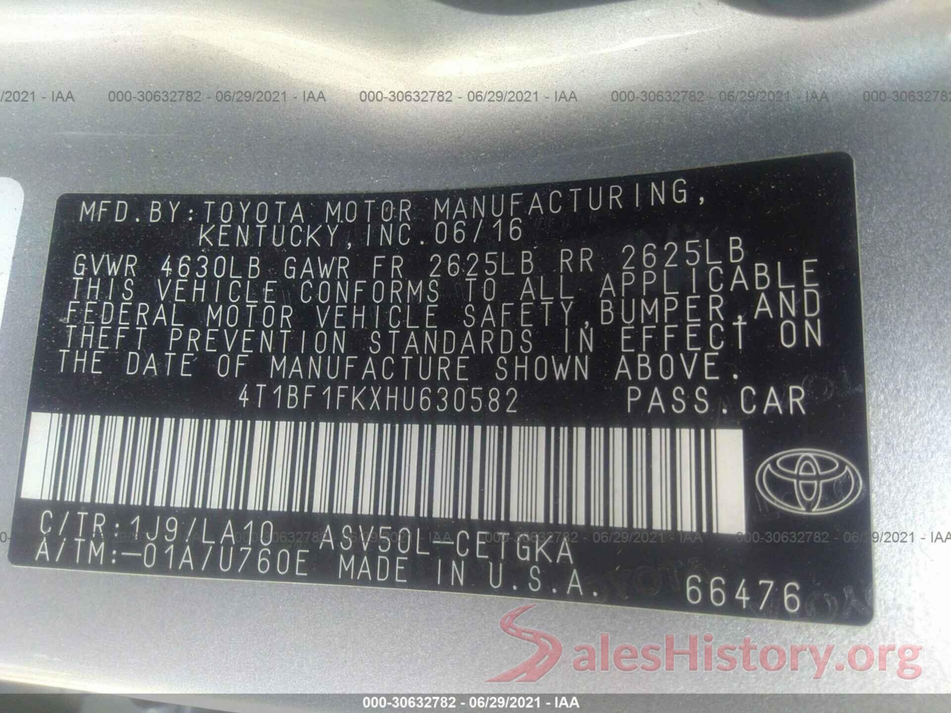 4T1BF1FKXHU630582 2017 TOYOTA CAMRY