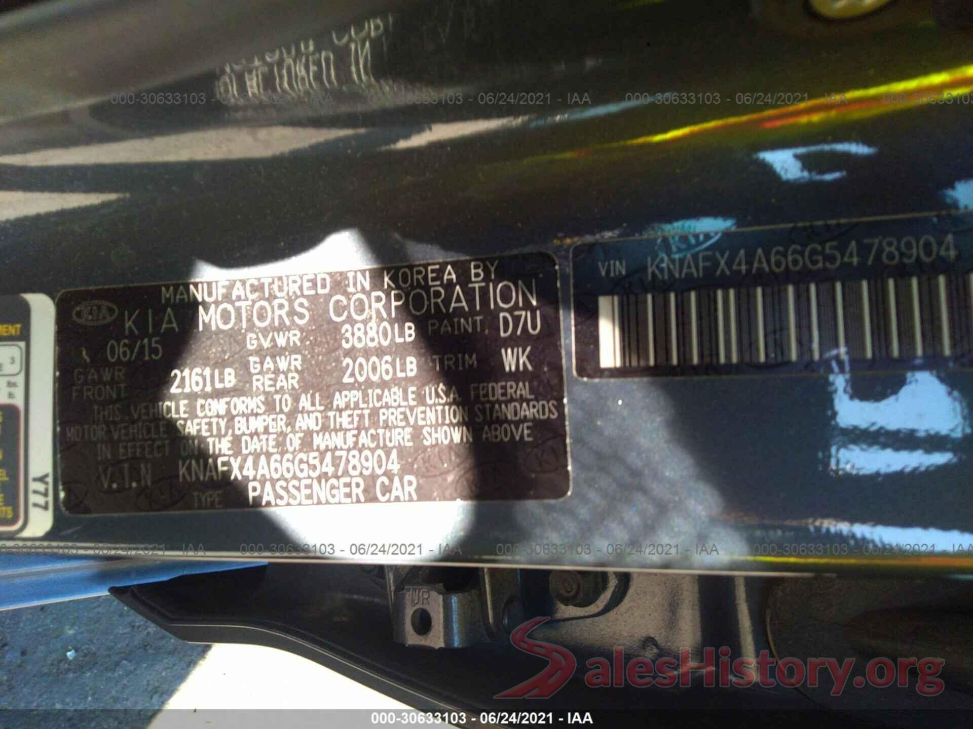 KNAFX4A66G5478904 2016 KIA FORTE