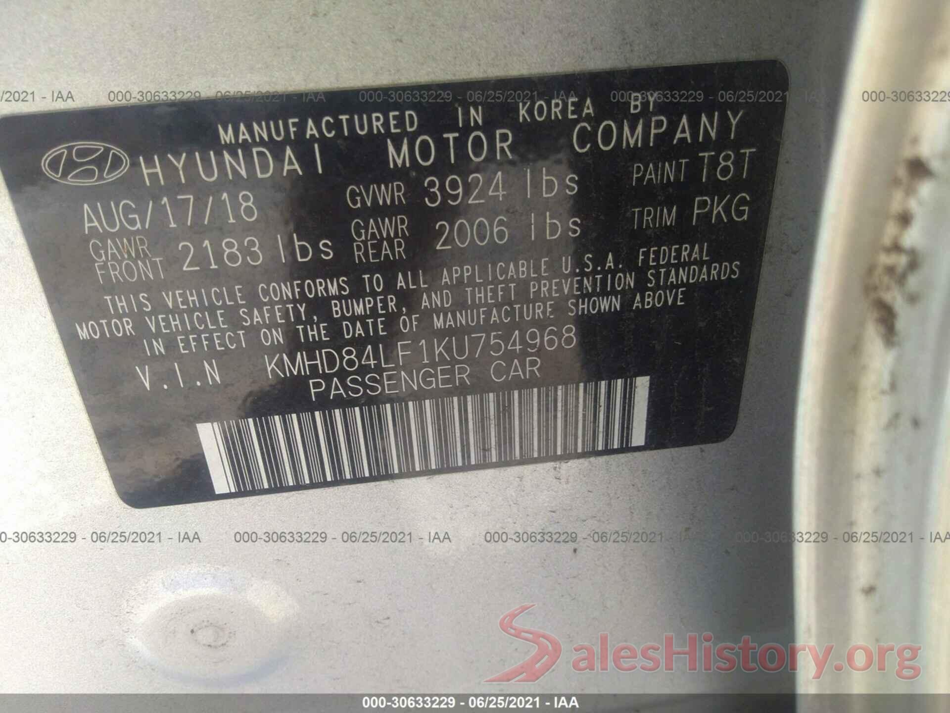 KMHD84LF1KU754968 2019 HYUNDAI ELANTRA