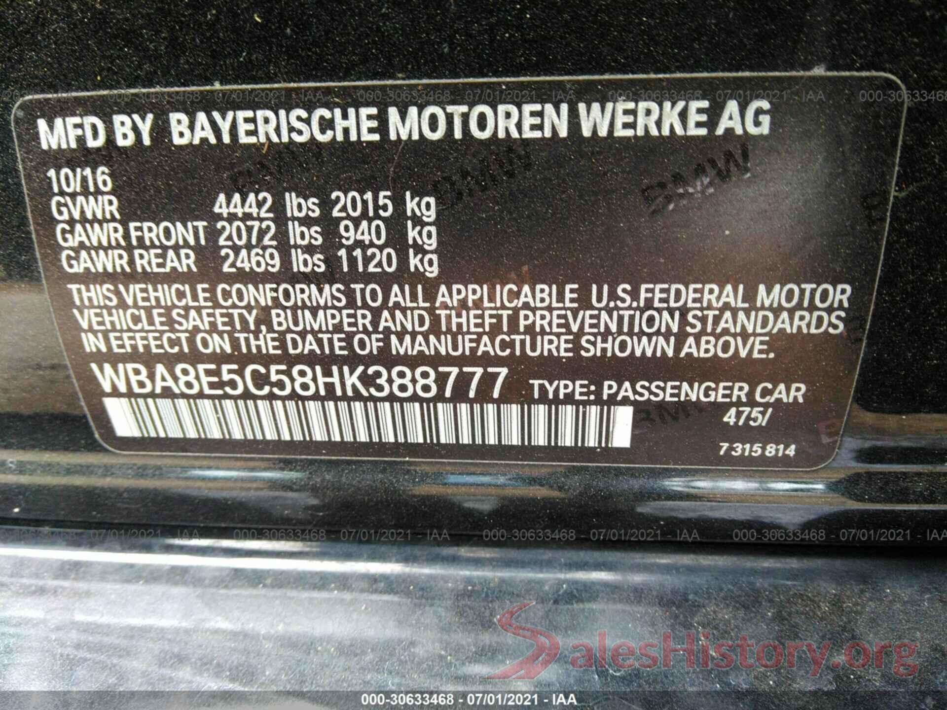 WBA8E5C58HK388777 2017 BMW 3 SERIES