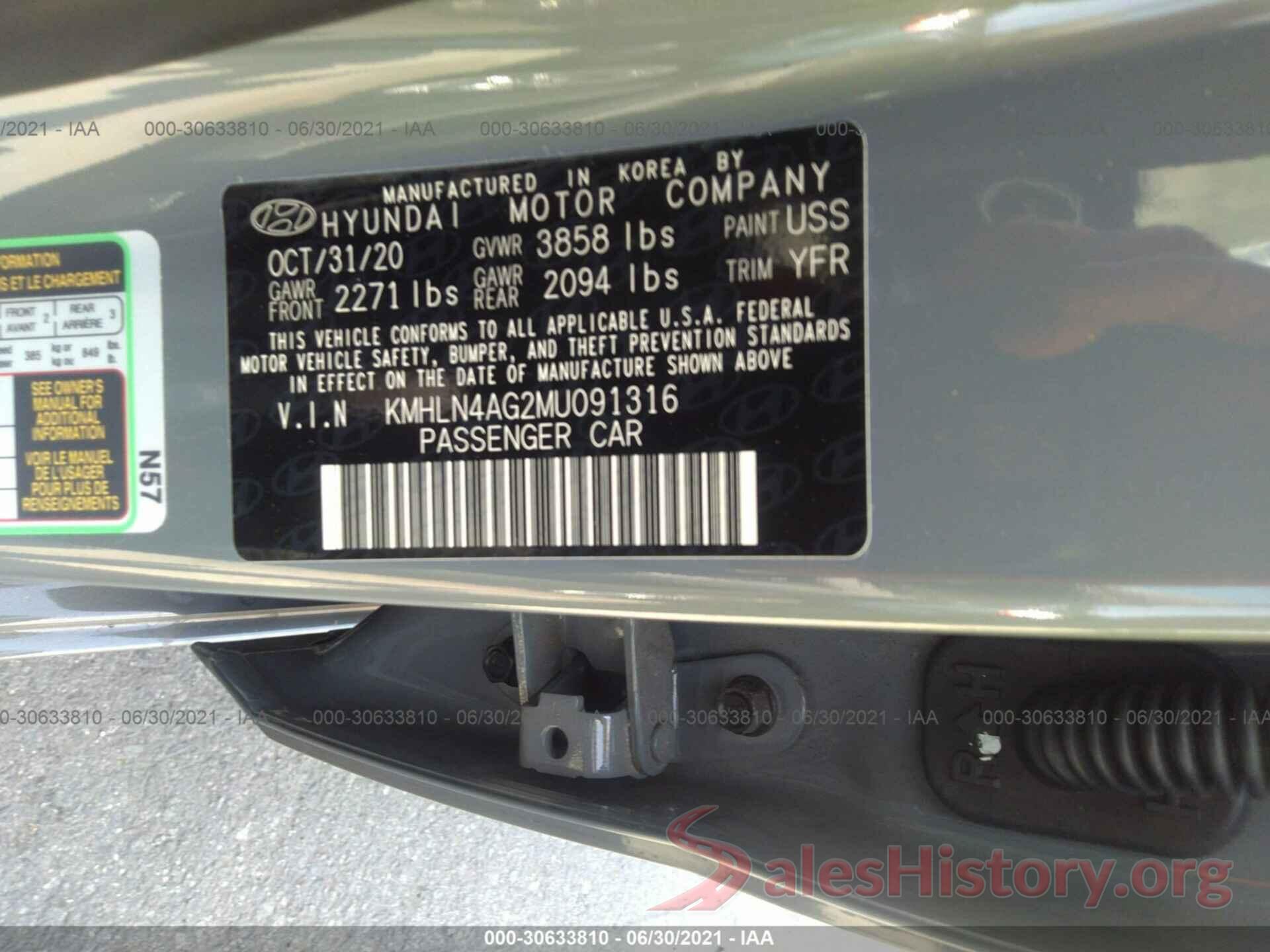 KMHLN4AG2MU091316 2021 HYUNDAI ELANTRA