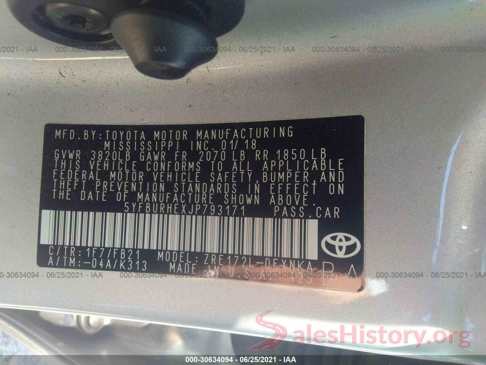 5YFBURHEXJP793171 2018 TOYOTA COROLLA