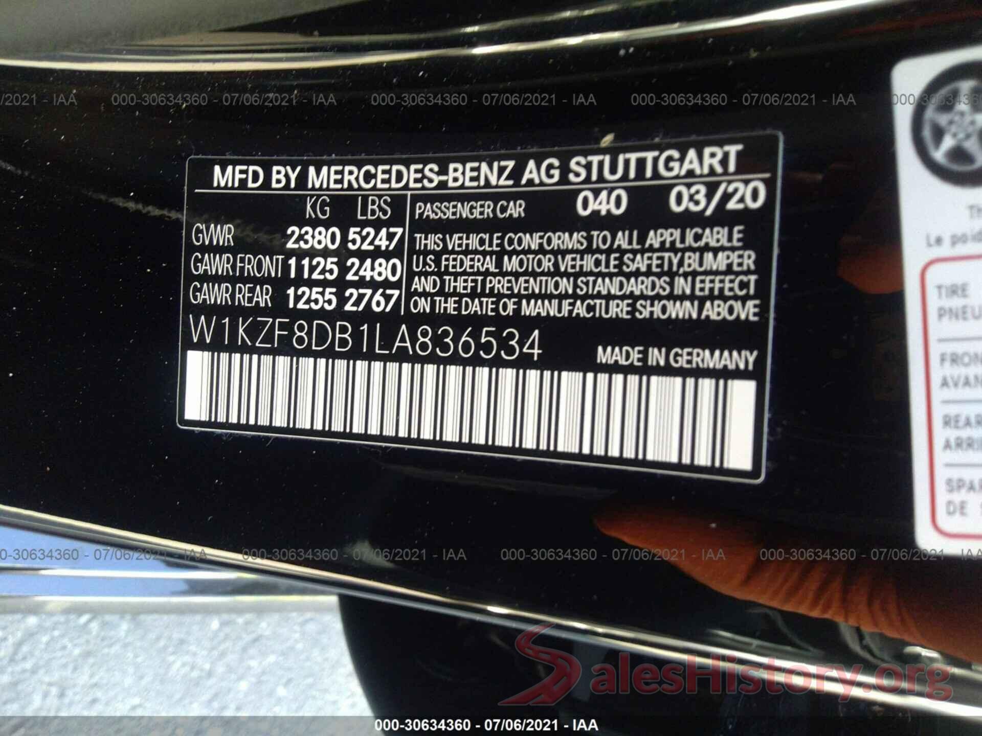 W1KZF8DB1LA836534 2020 MERCEDES-BENZ E-CLASS