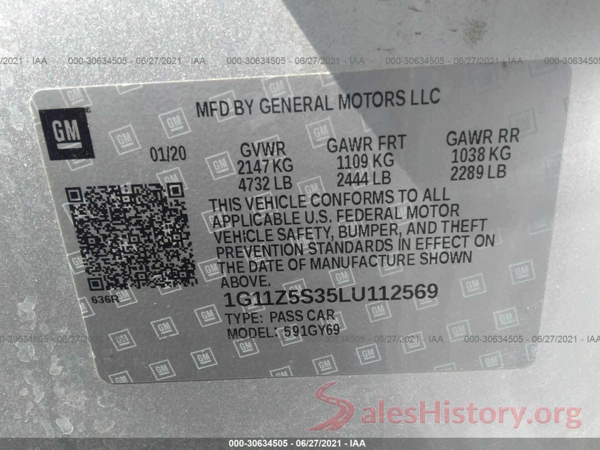 1G11Z5S35LU112569 2020 CHEVROLET IMPALA