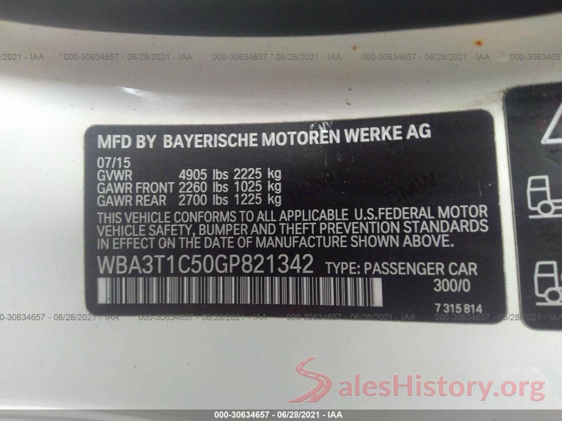 WBA3T1C50GP821342 2016 BMW 4 SERIES