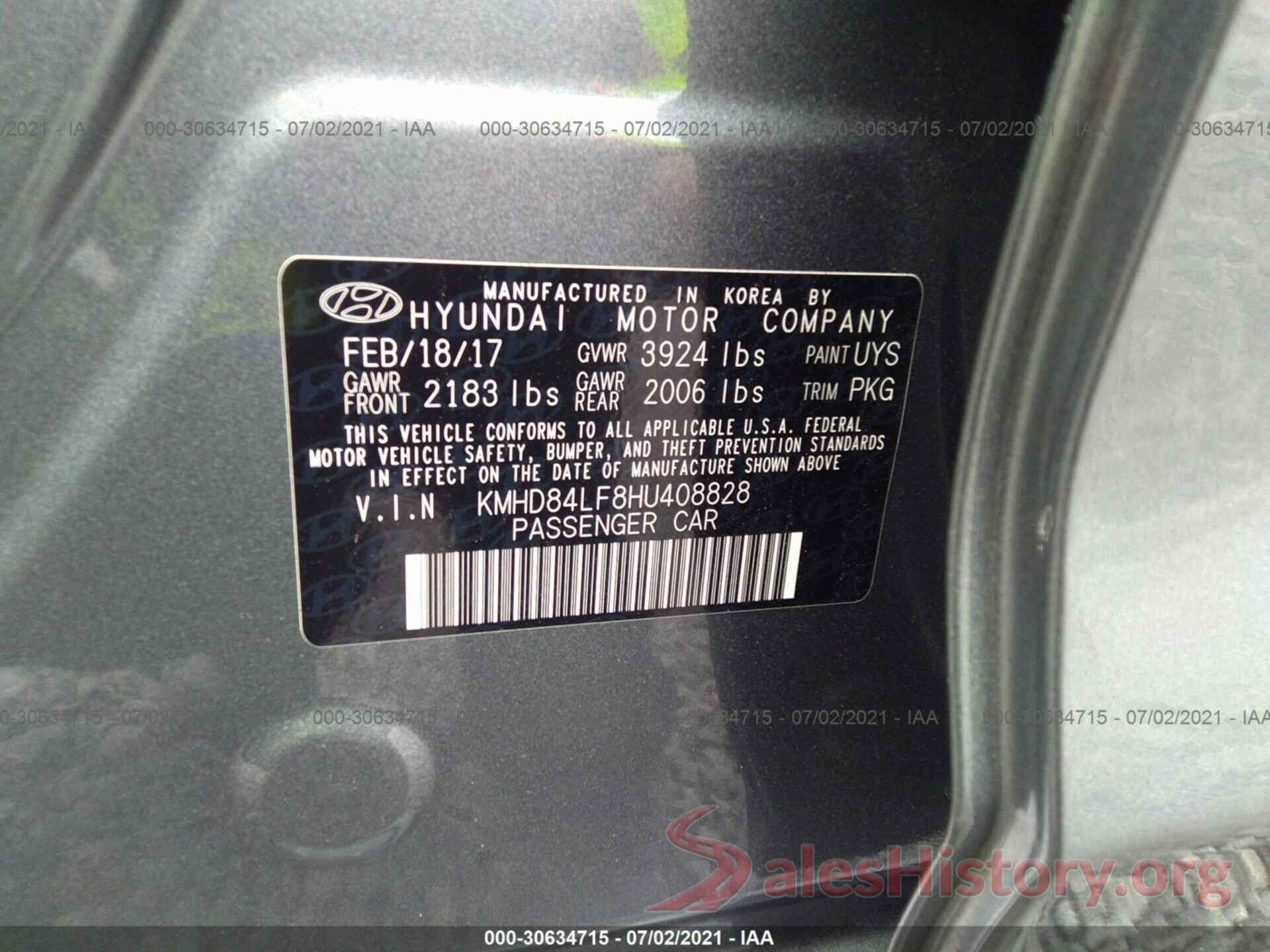 KMHD84LF8HU408828 2017 HYUNDAI ELANTRA