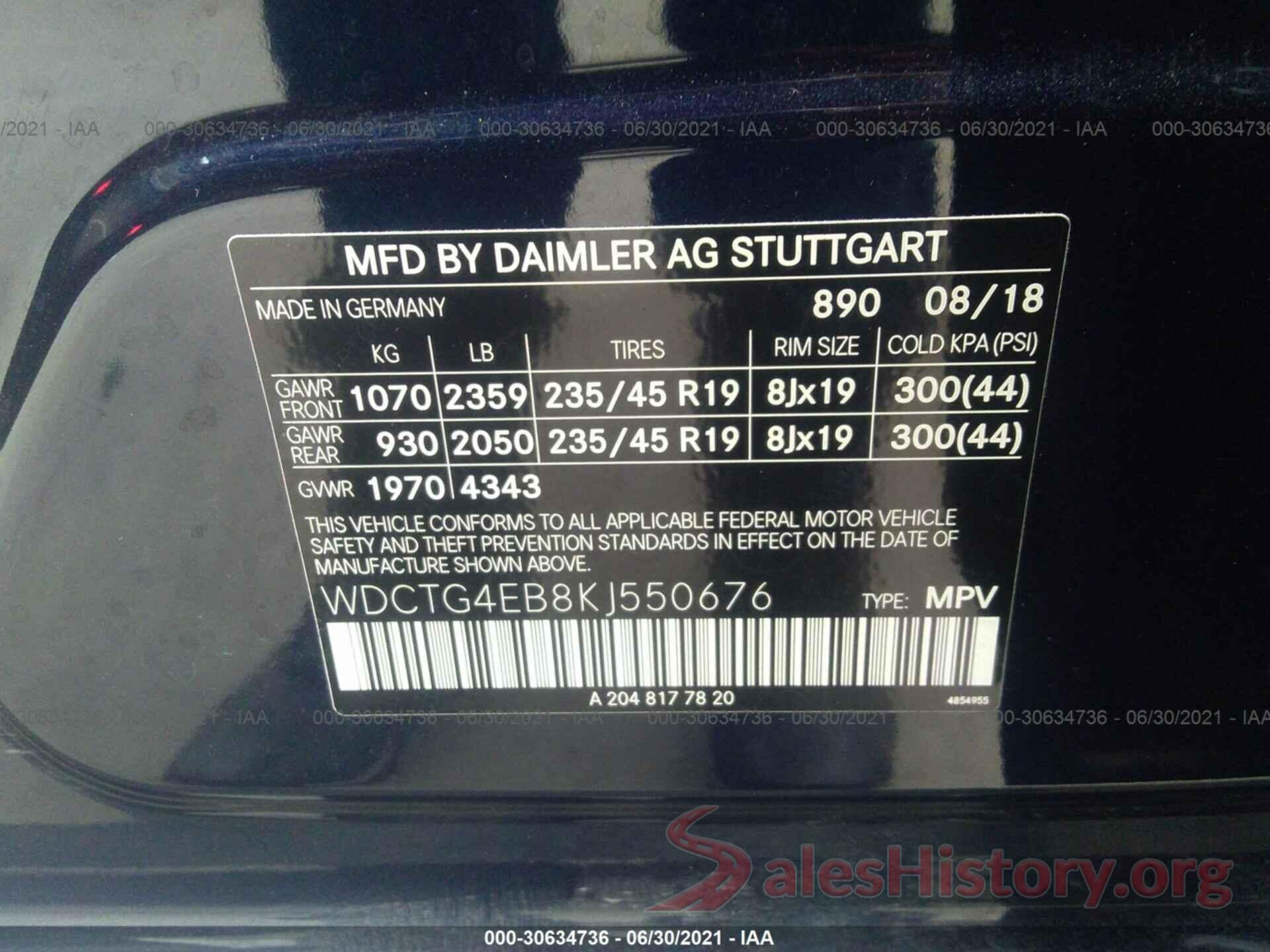 WDCTG4EB8KJ550676 2019 MERCEDES-BENZ GLA