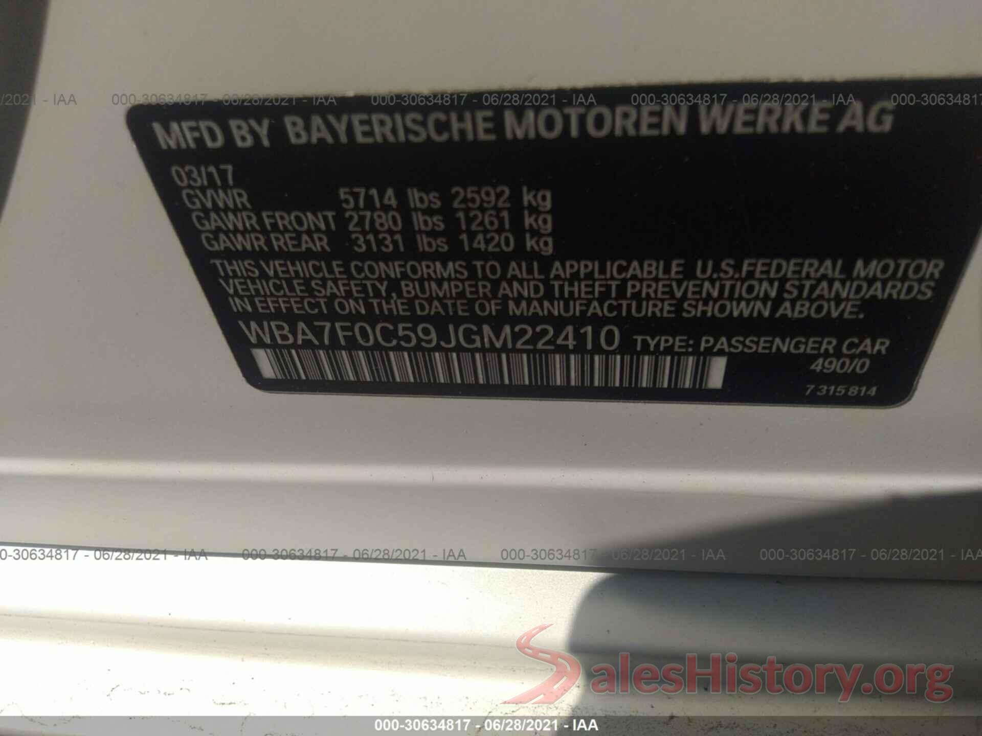 WBA7F0C59JGM22410 2018 BMW 7 SERIES