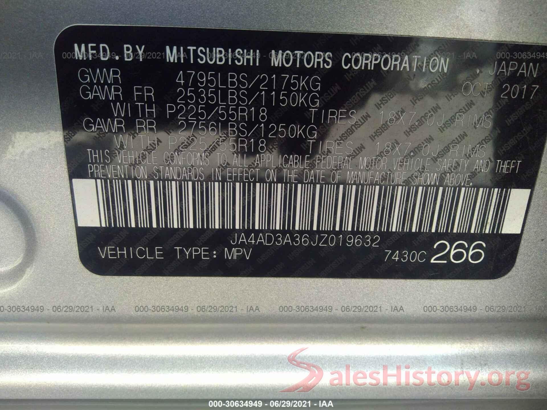 JA4AD3A36JZ019632 2018 MITSUBISHI OUTLANDER