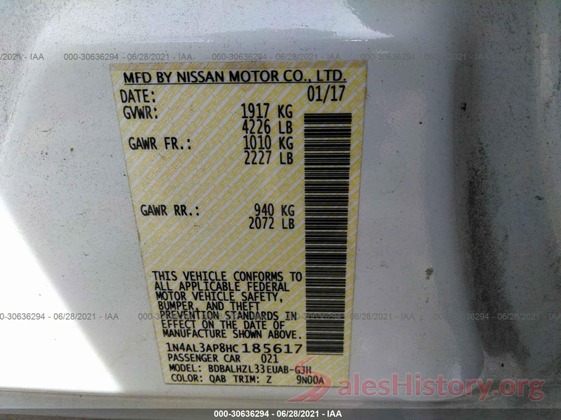 1N4AL3AP8HC185617 2017 NISSAN ALTIMA