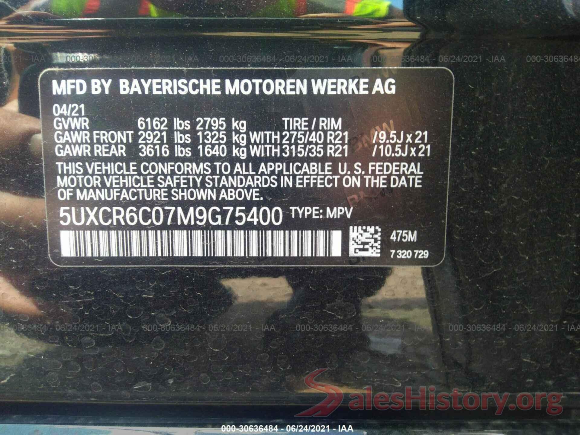 5UXCR6C07M9G75400 2021 BMW X5