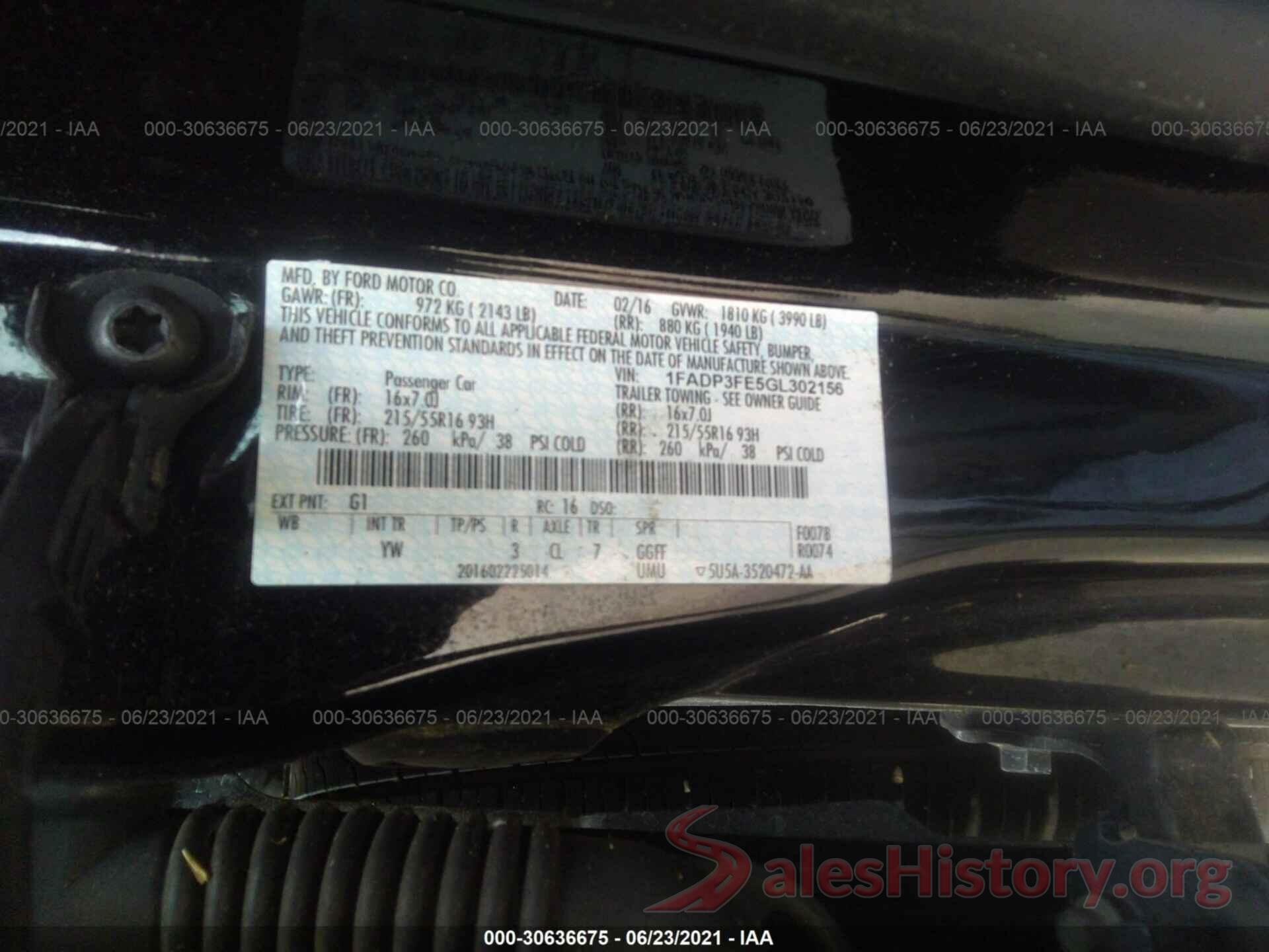 1FADP3FE5GL302156 2016 FORD FOCUS