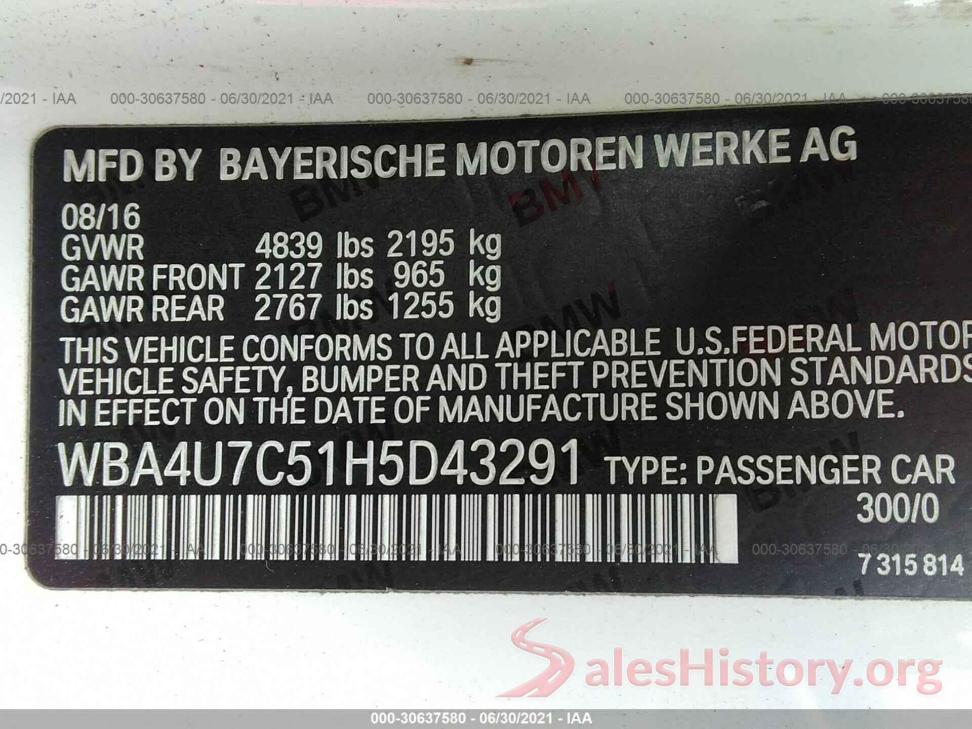 WBA4U7C51H5D43291 2017 BMW 4 SERIES