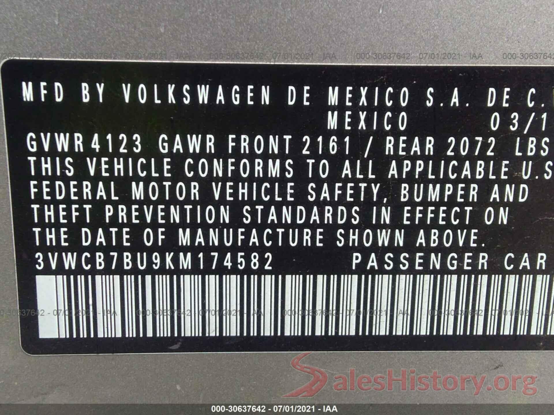 3VWCB7BU9KM174582 2019 VOLKSWAGEN JETTA