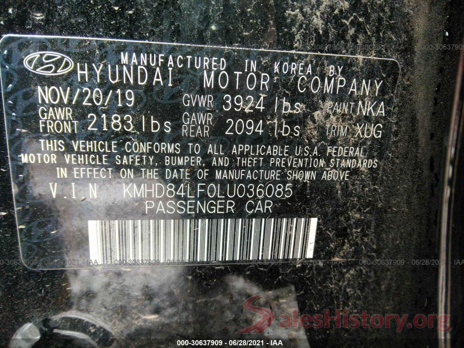 KMHD84LF0LU036085 2020 HYUNDAI ELANTRA