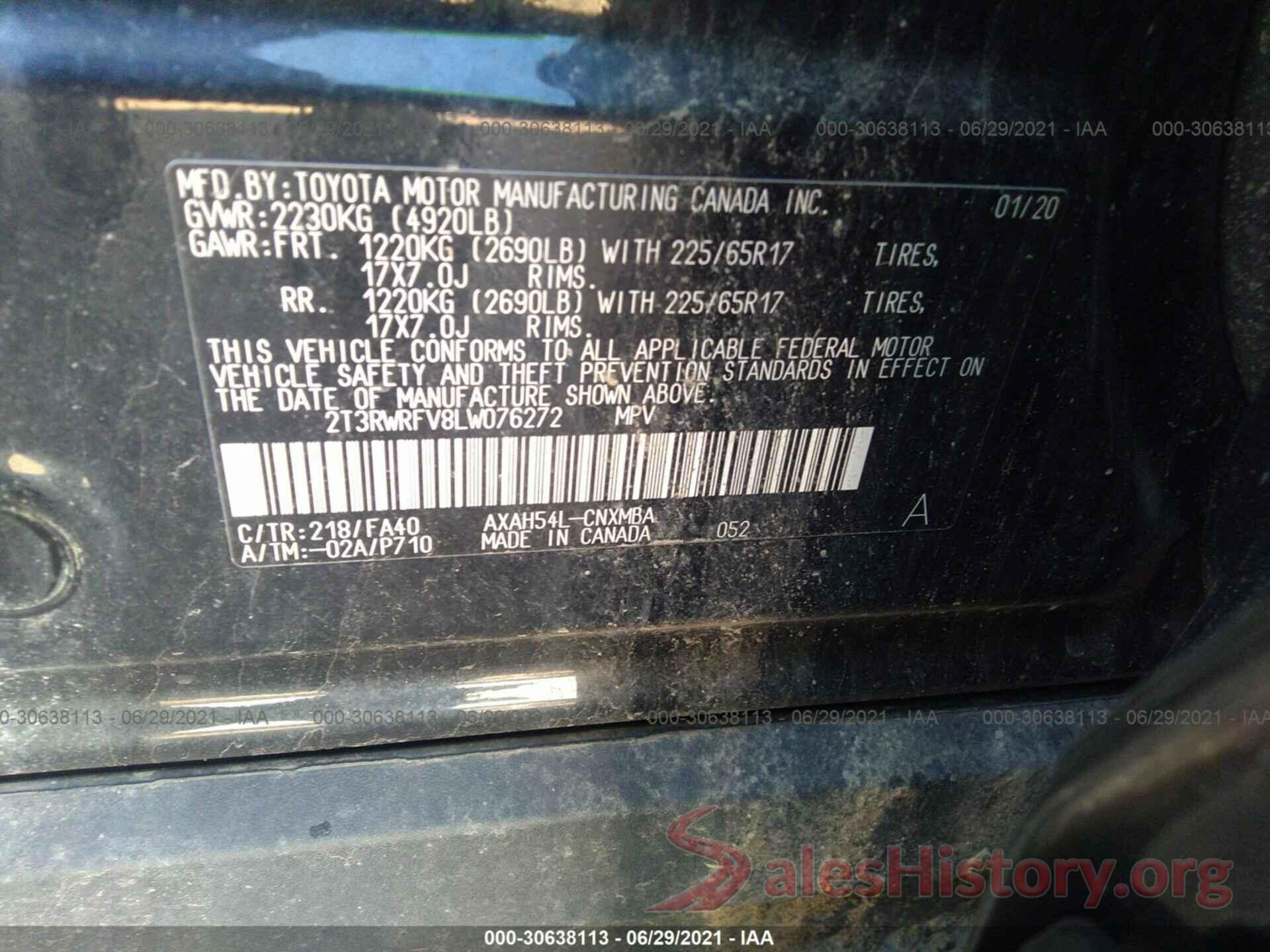 2T3RWRFV8LW076272 2020 TOYOTA RAV4