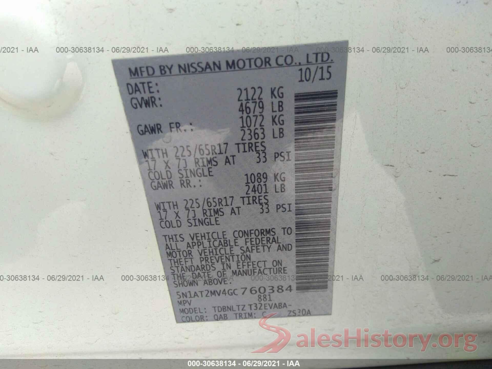 5N1AT2MV4GC760384 2016 NISSAN ROGUE