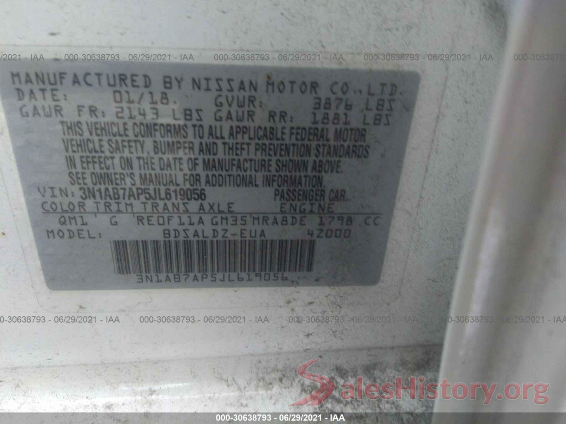 3N1AB7AP5JL619056 2018 NISSAN SENTRA