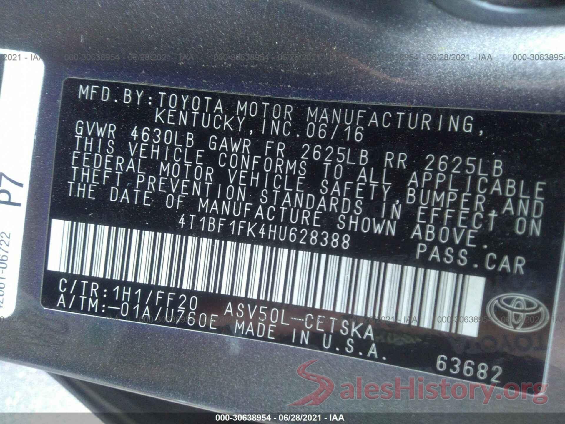 4T1BF1FK4HU628388 2017 TOYOTA CAMRY