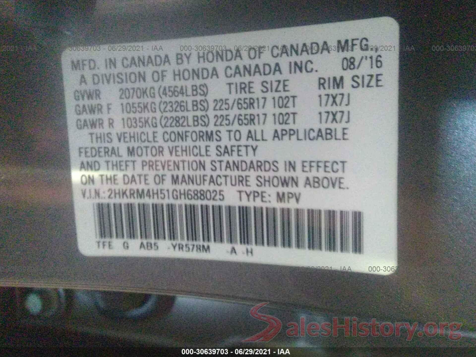 2HKRM4H51GH688025 2016 HONDA CR-V