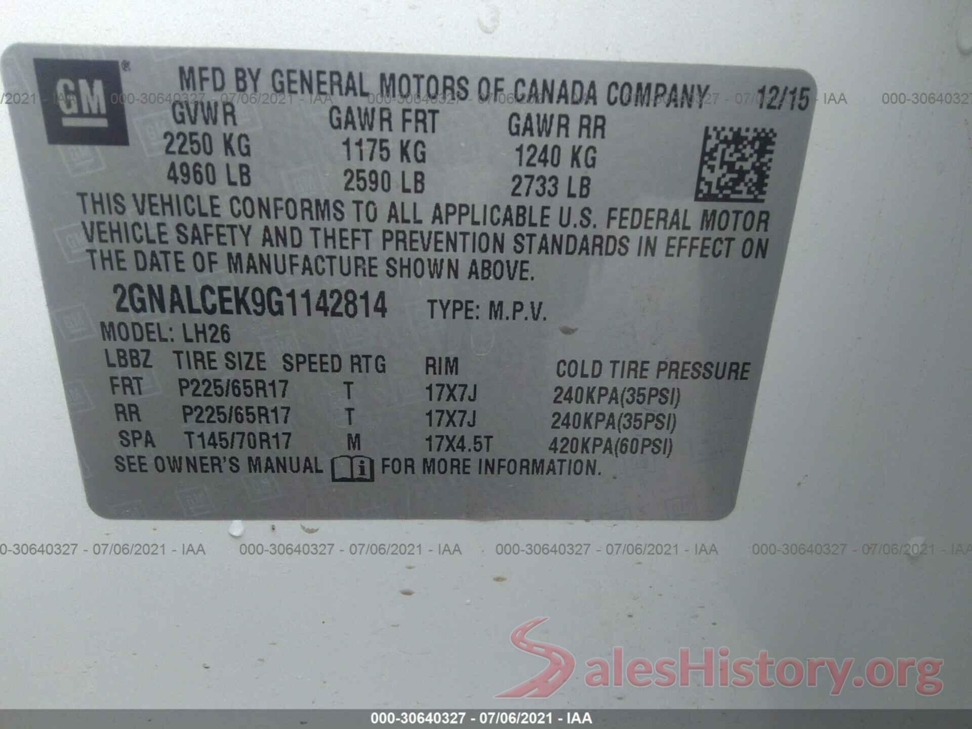 2GNALCEK9G1142814 2016 CHEVROLET EQUINOX