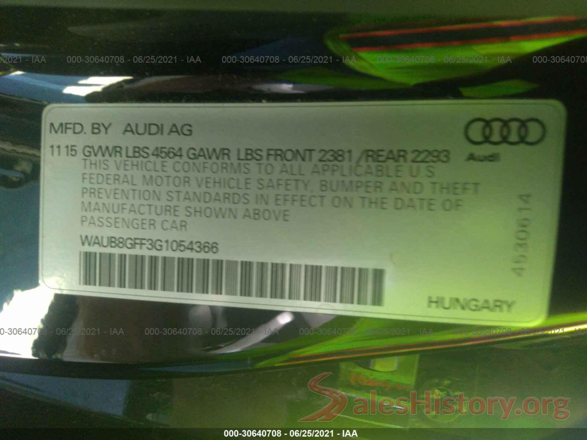 WAUB8GFF3G1054366 2016 AUDI A3