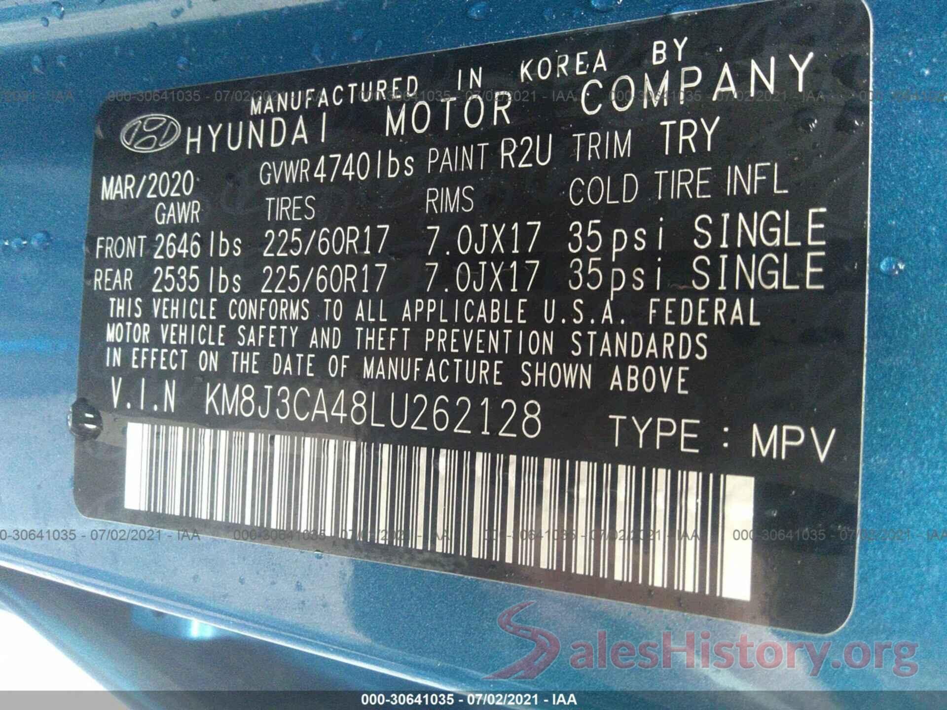 KM8J3CA48LU262128 2020 HYUNDAI TUCSON