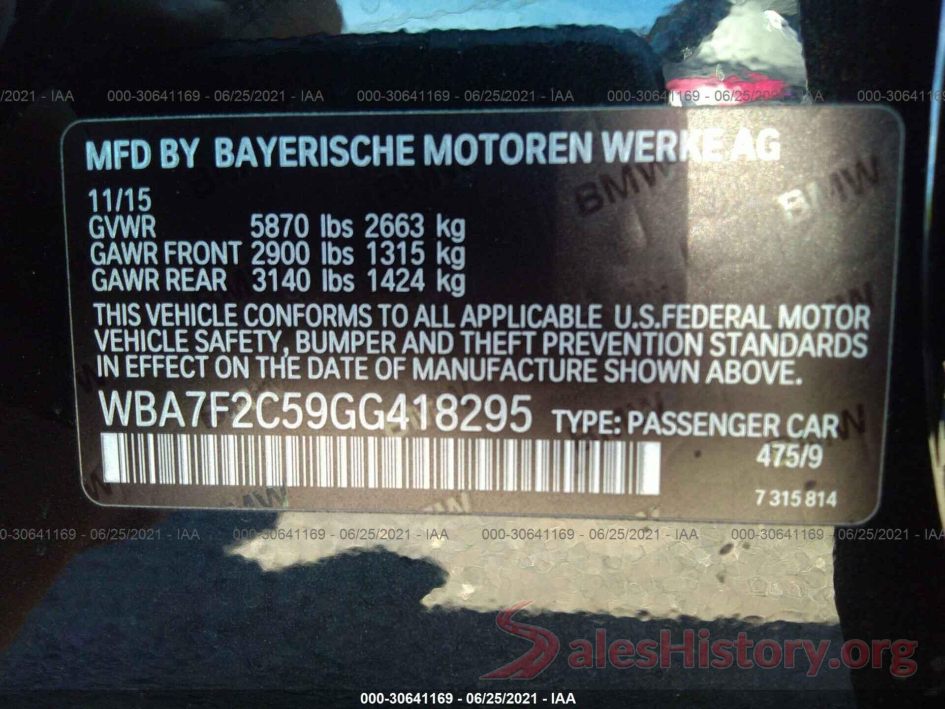 WBA7F2C59GG418295 2016 BMW 7 SERIES