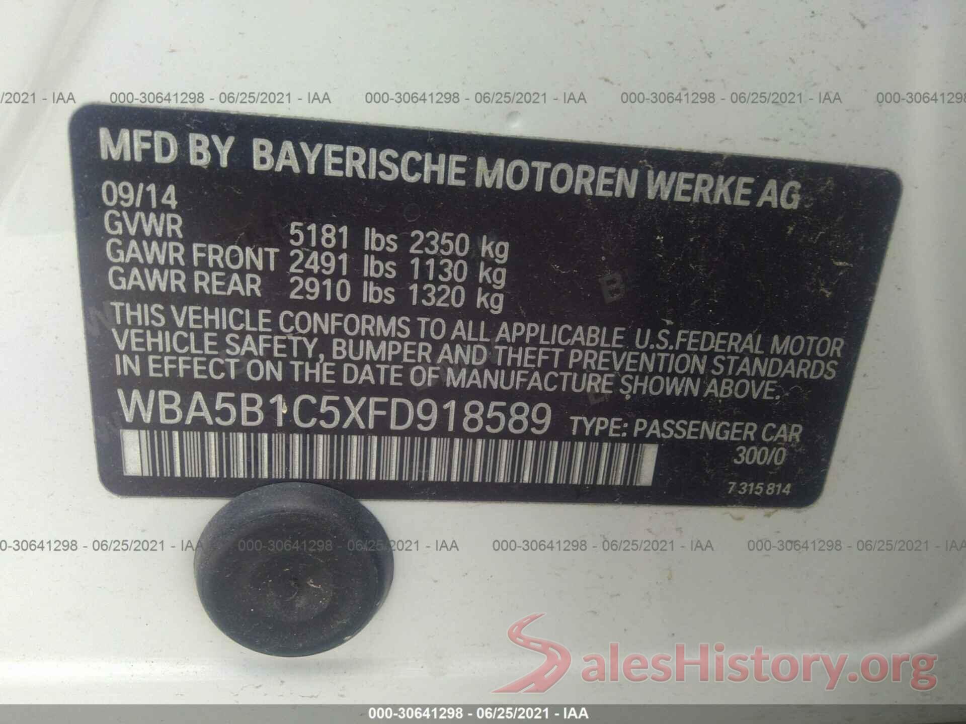 WBA5B1C5XFD918589 2015 BMW 5 SERIES