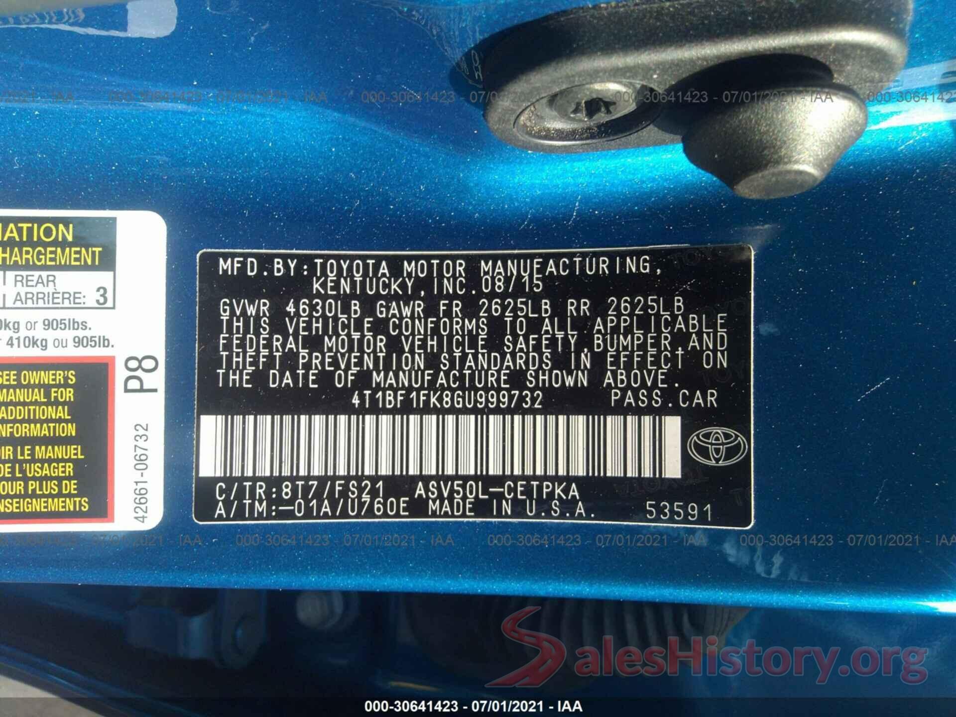 4T1BF1FK8GU999732 2016 TOYOTA CAMRY