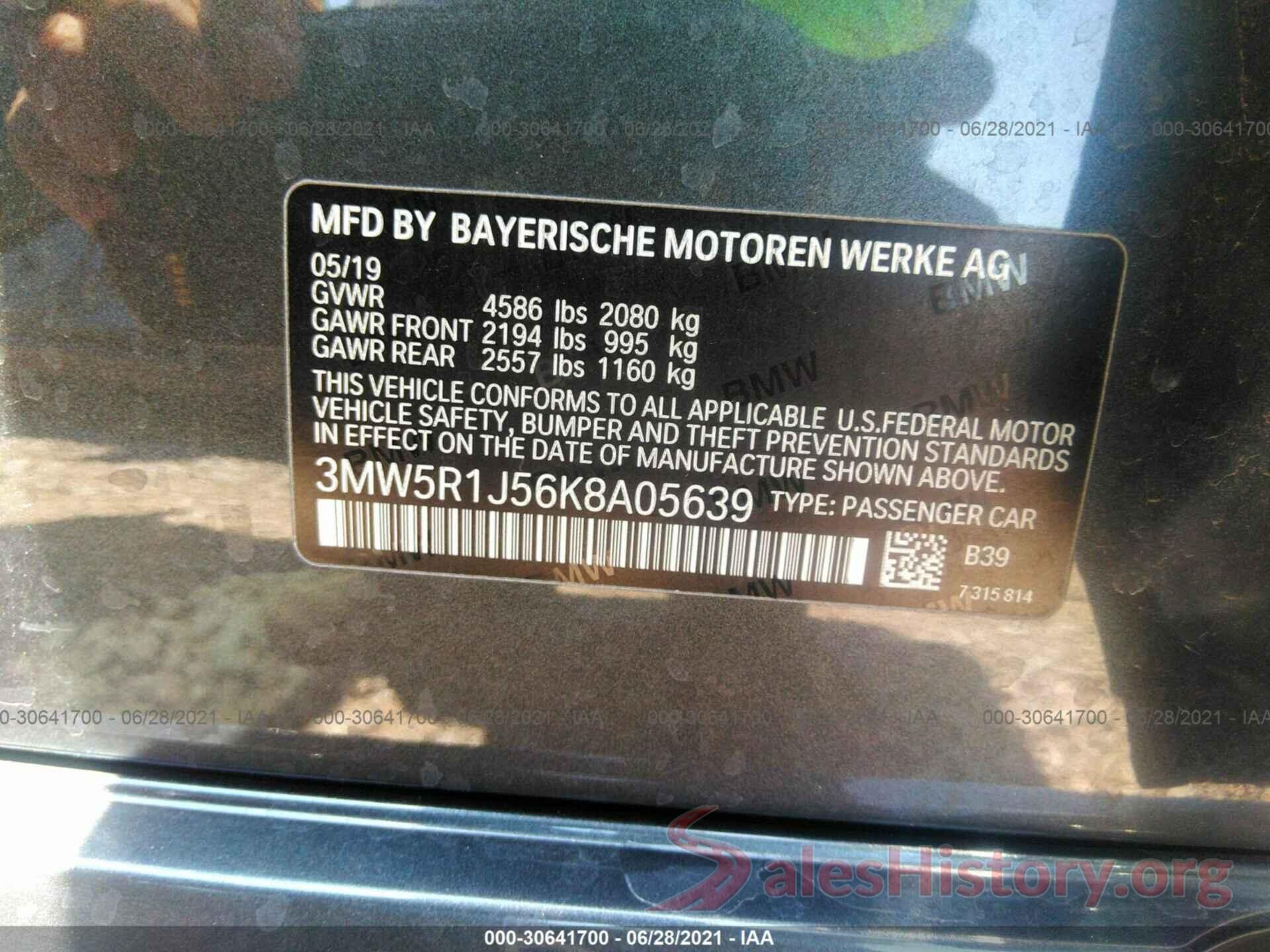 3MW5R1J56K8A05639 2019 BMW 3 SERIES