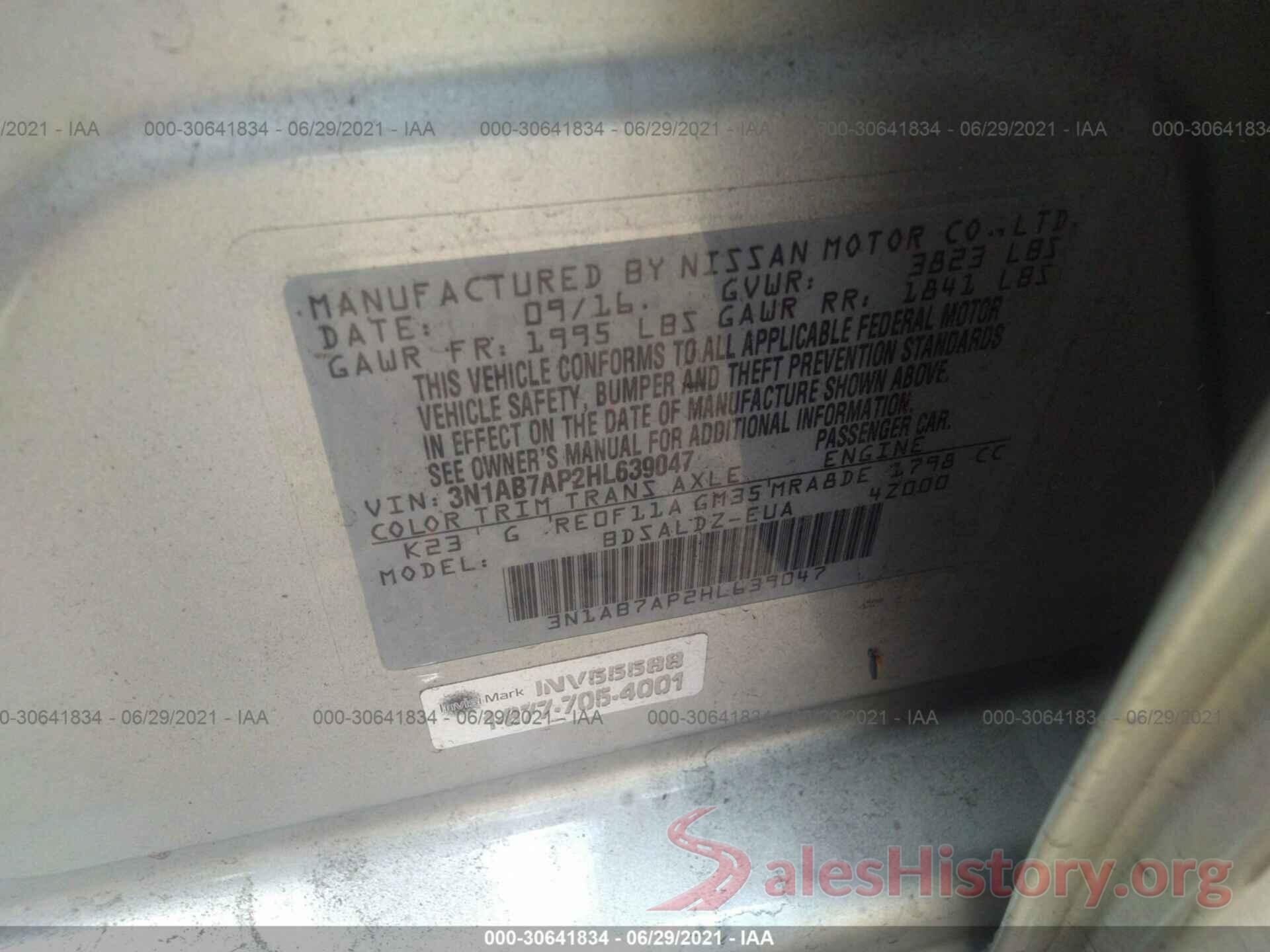 3N1AB7AP2HL639047 2017 NISSAN SENTRA