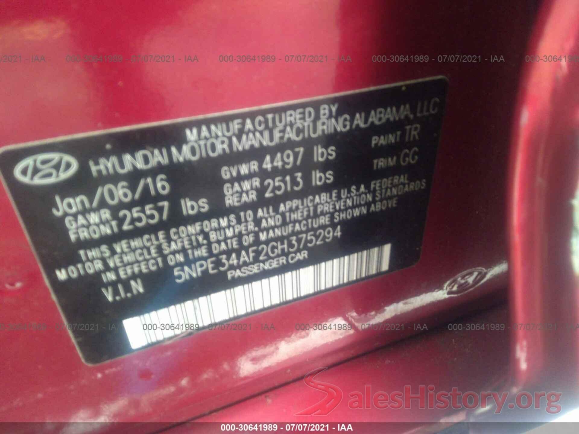 5NPE34AF2GH375294 2016 HYUNDAI SONATA