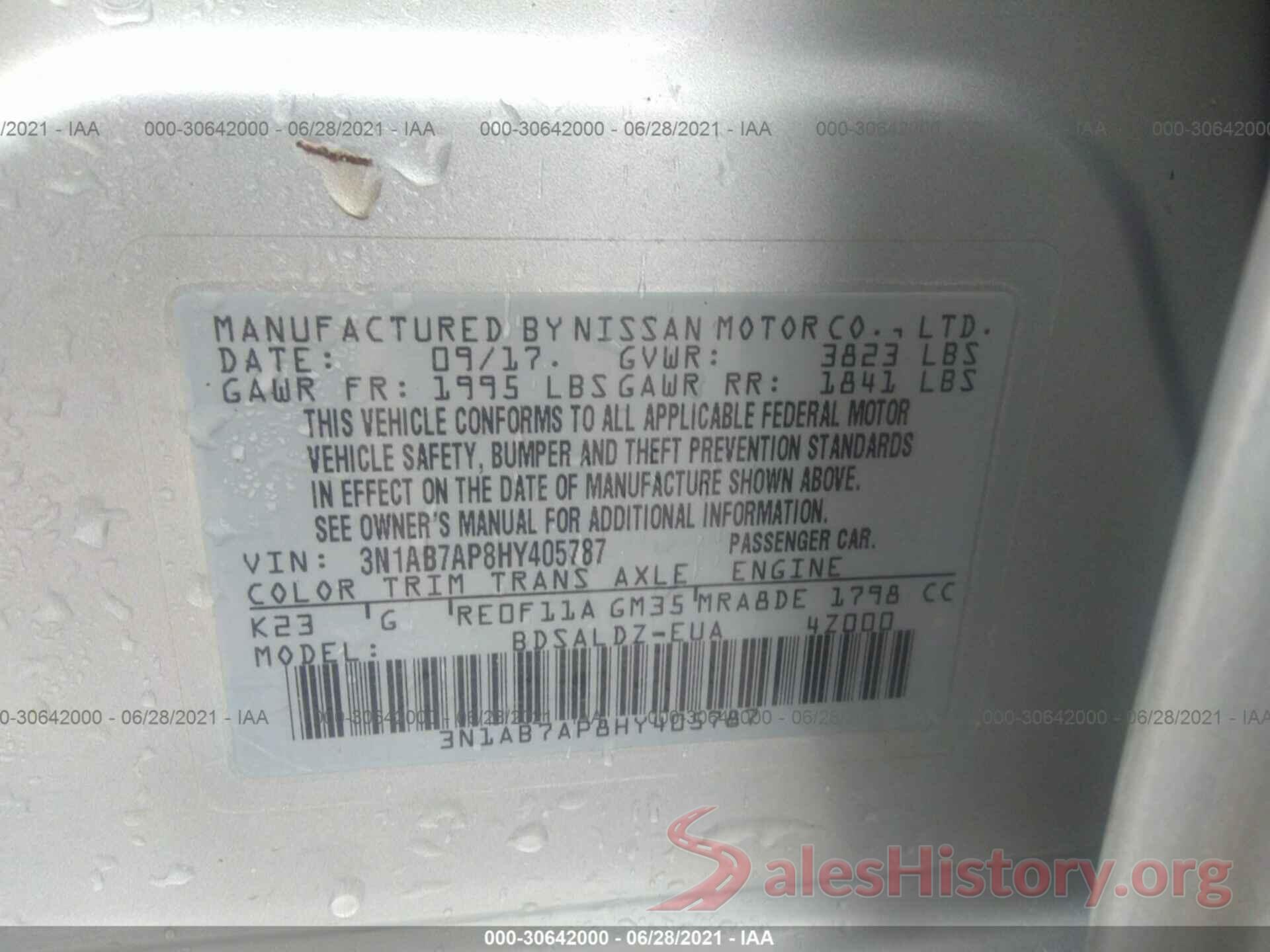 3N1AB7AP8HY405787 2017 NISSAN SENTRA