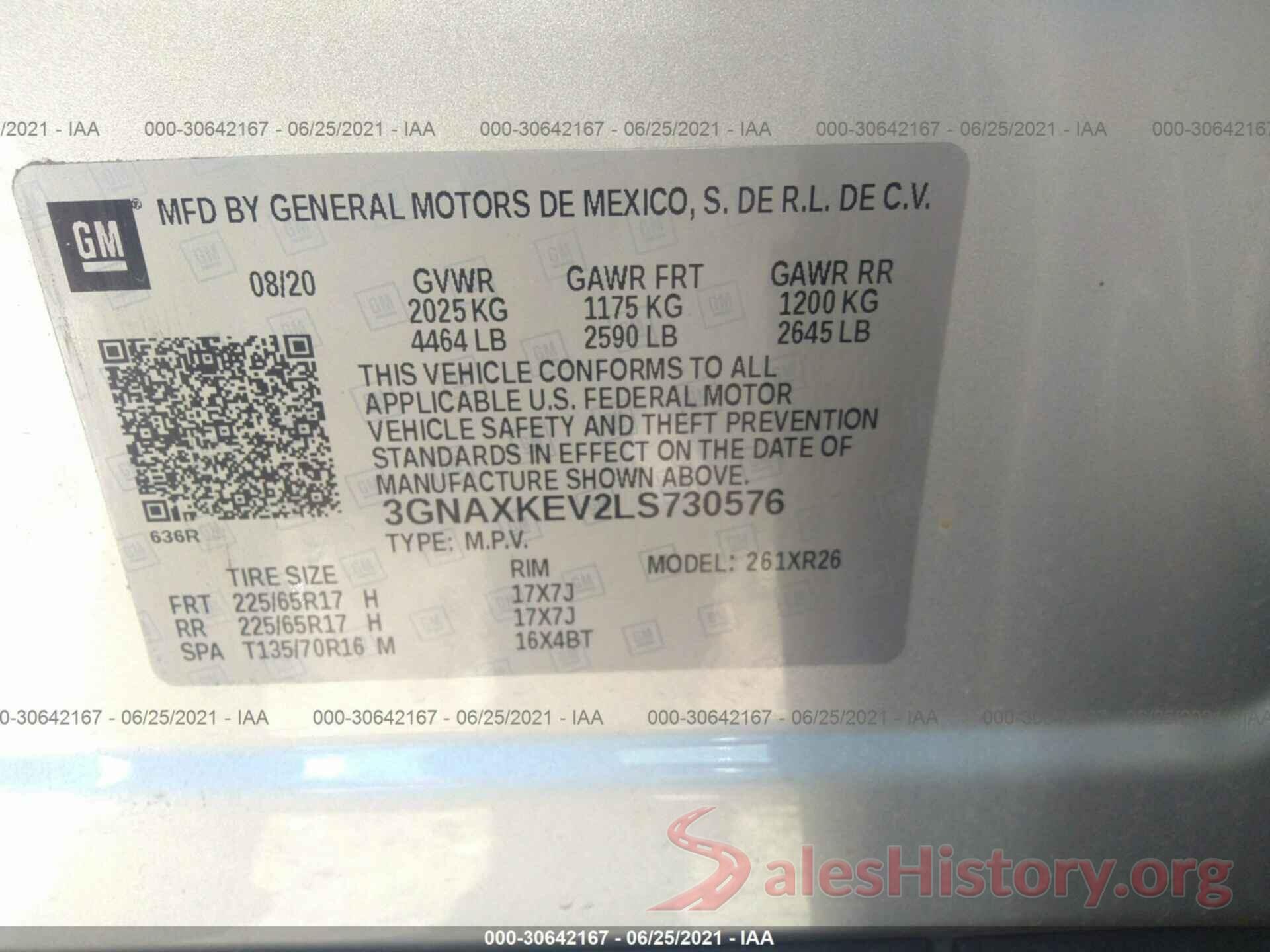 3GNAXKEV2LS730576 2020 CHEVROLET EQUINOX