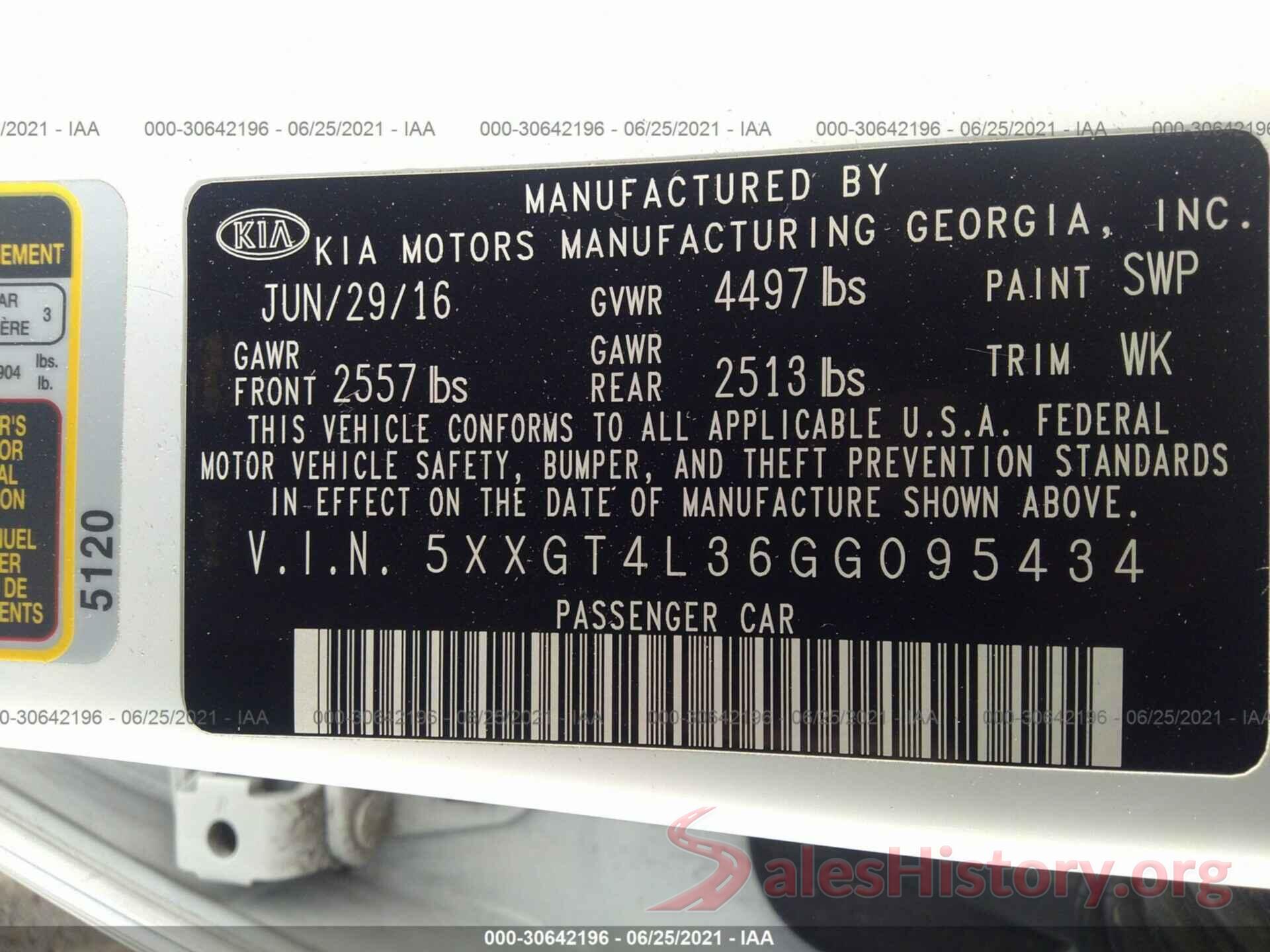 5XXGT4L36GG095434 2016 KIA OPTIMA