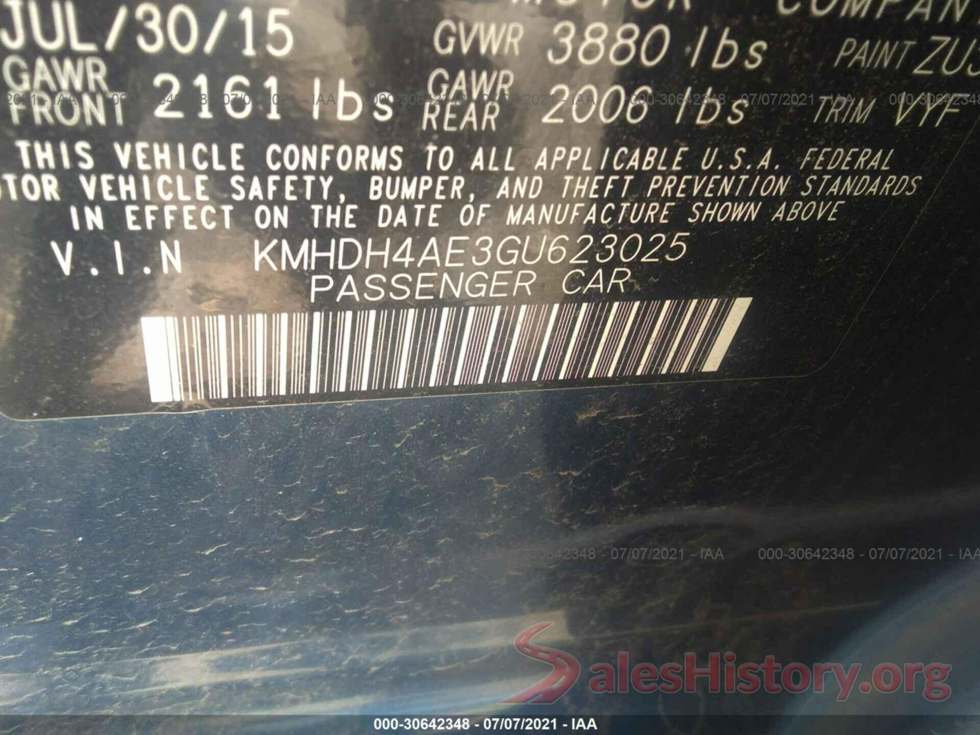 KMHDH4AE3GU623025 2016 HYUNDAI ELANTRA