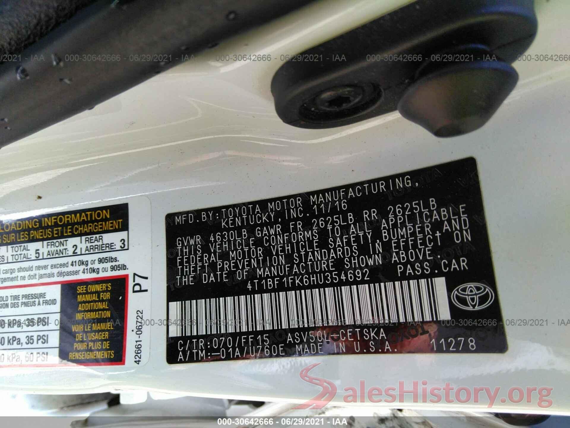 4T1BF1FK6HU354692 2017 TOYOTA CAMRY