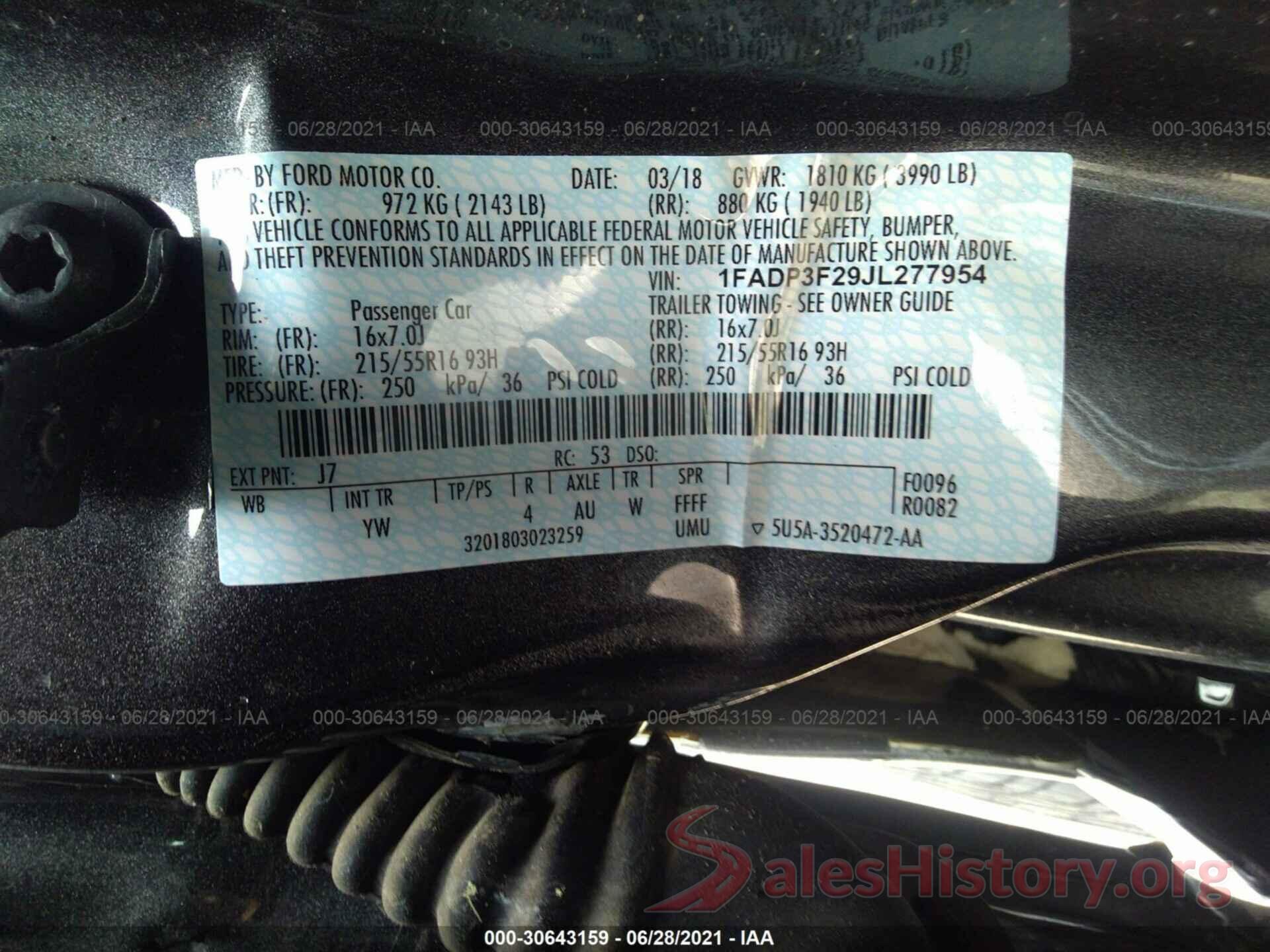 1FADP3F29JL277954 2018 FORD FOCUS