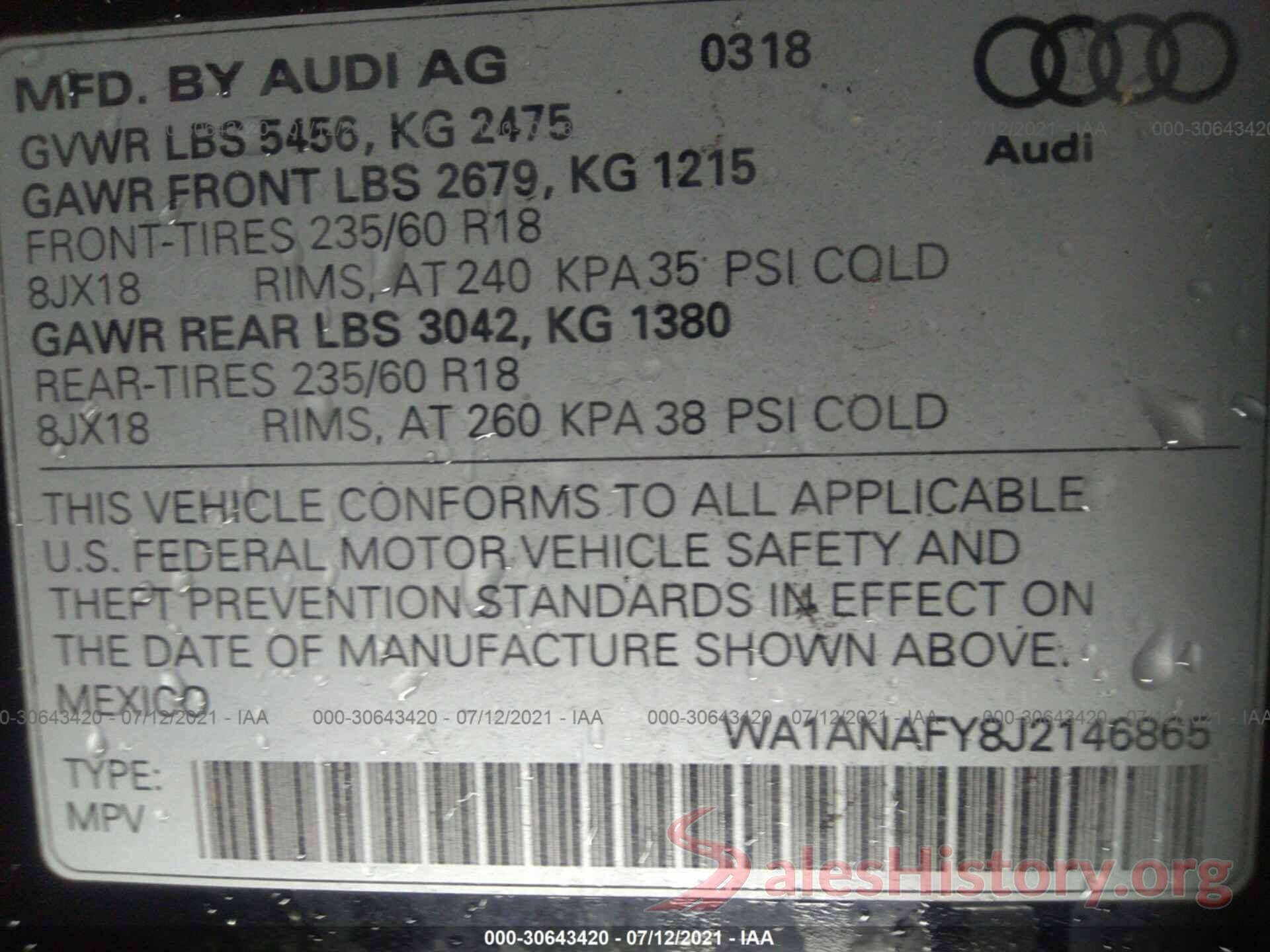 WA1ANAFY8J2146865 2018 AUDI Q5